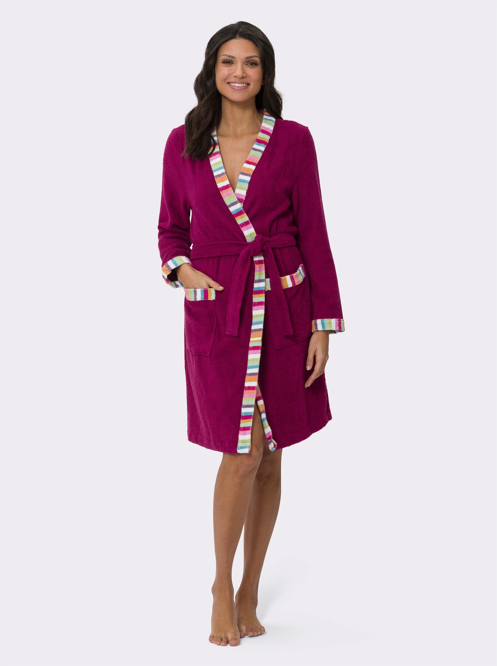 Peignoir avec passepoil contrasté, qualité éponge - mauve