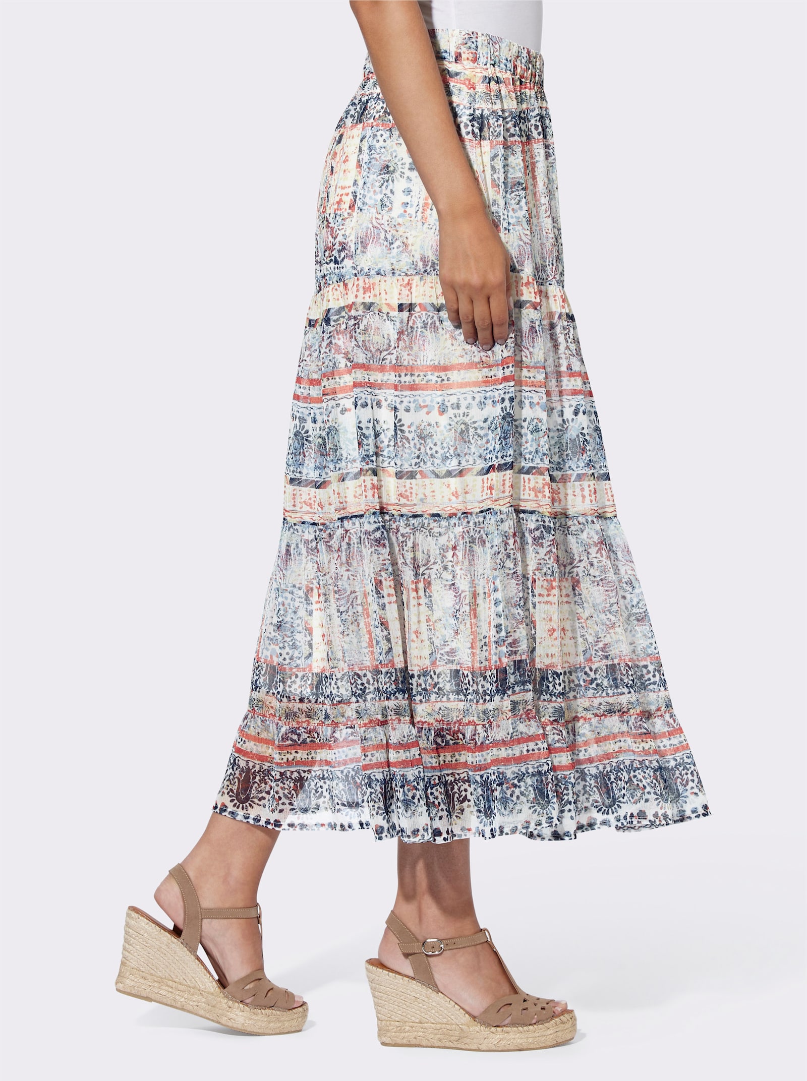 heine Maxirock mit Volants - dunkeltaupe-marine-bedruckt