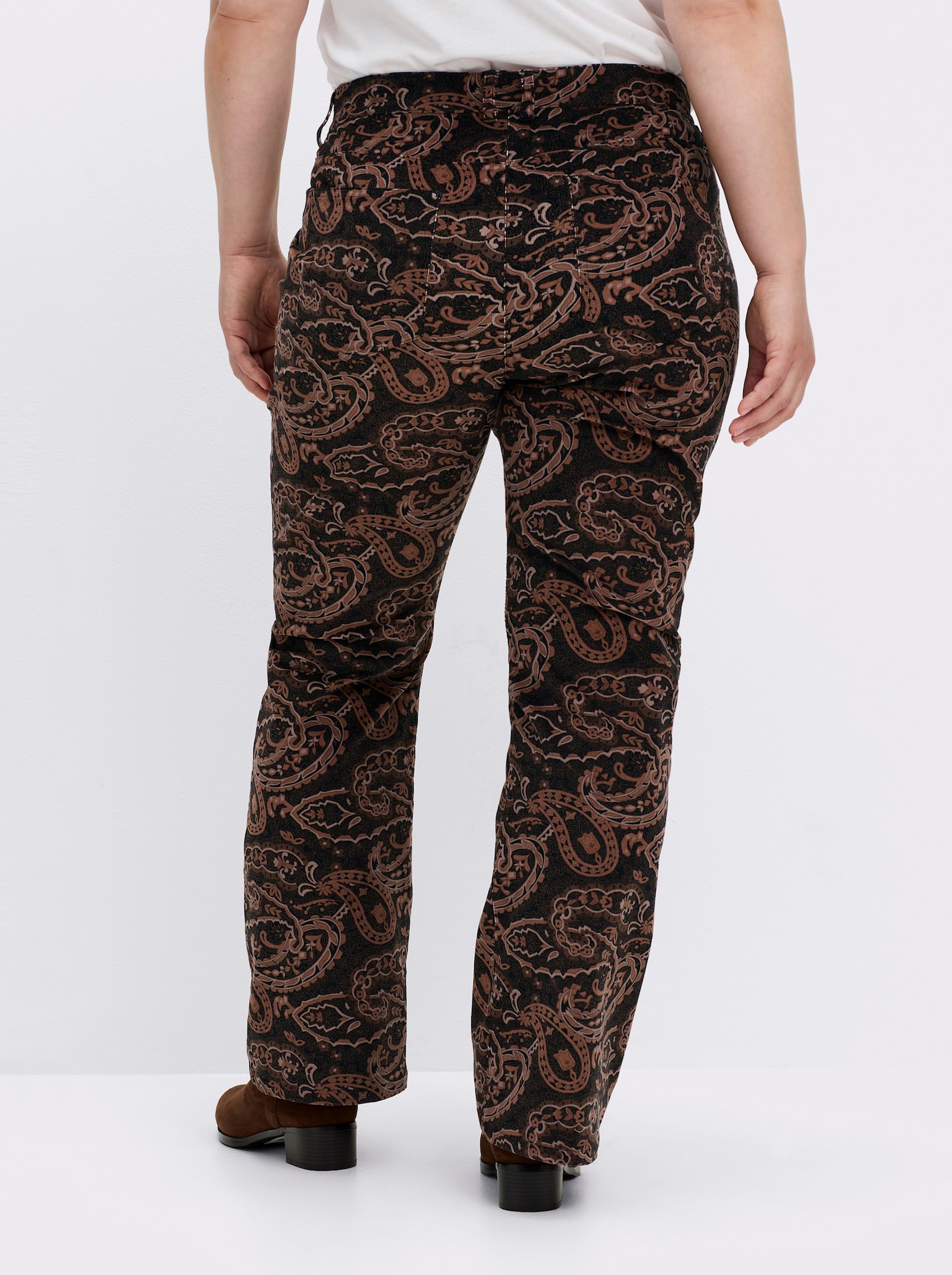 sheego by Joe Browns Fluwelen broek met paisleyprint, in bootcut-model - bruin geprint