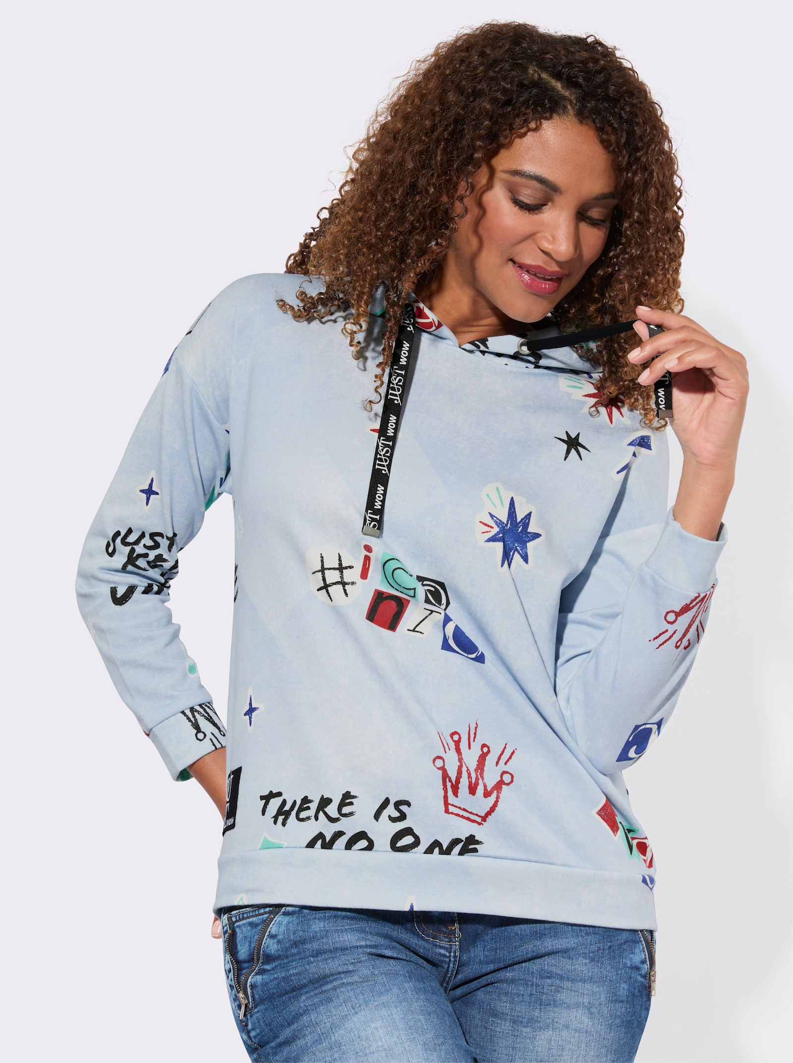 Sweatshirt mit Print im Graffiti-Stil - hellblau-rot-bedruckt