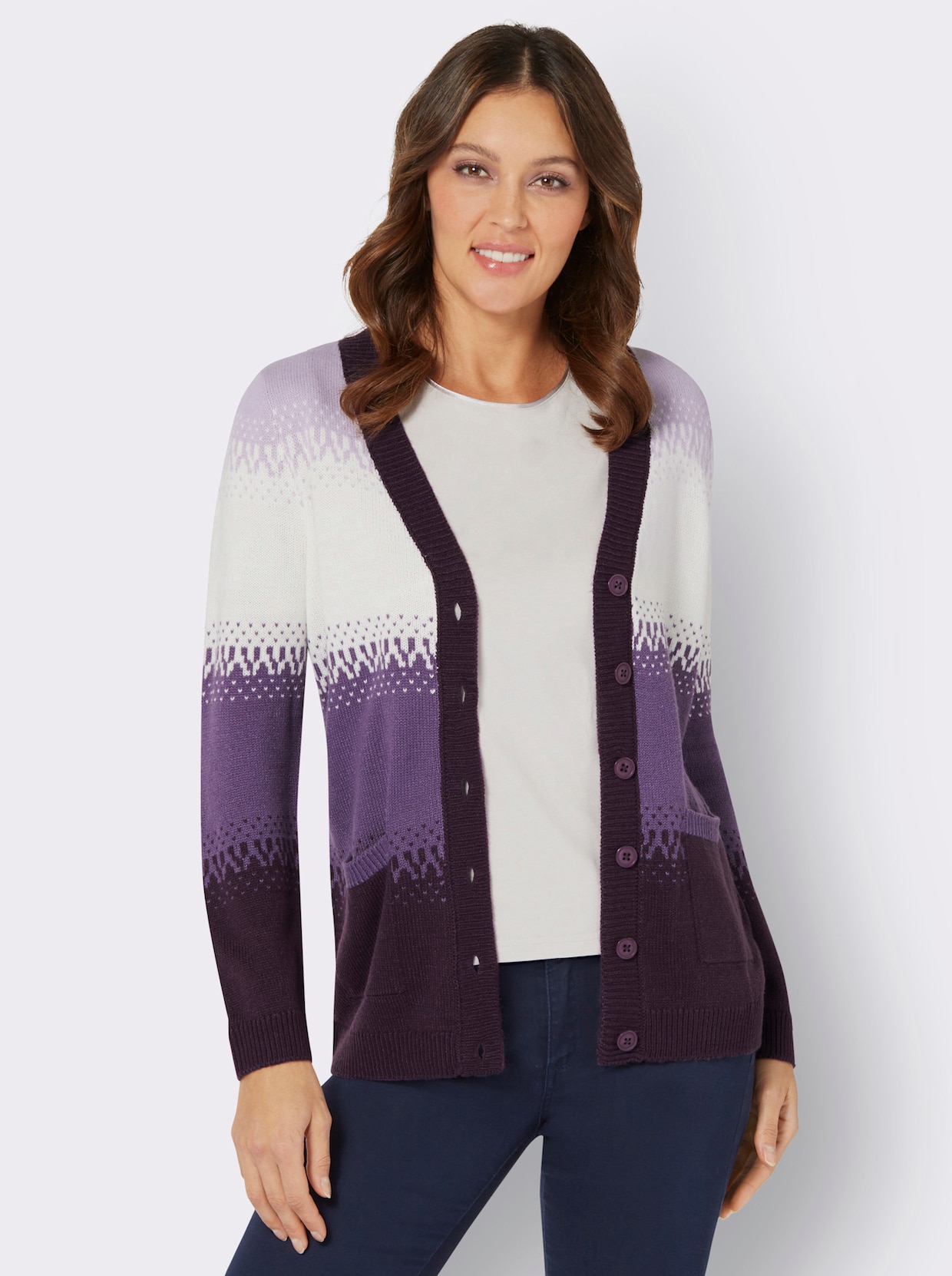 Pletený sveter - Fialová-hroznová vzorovaná