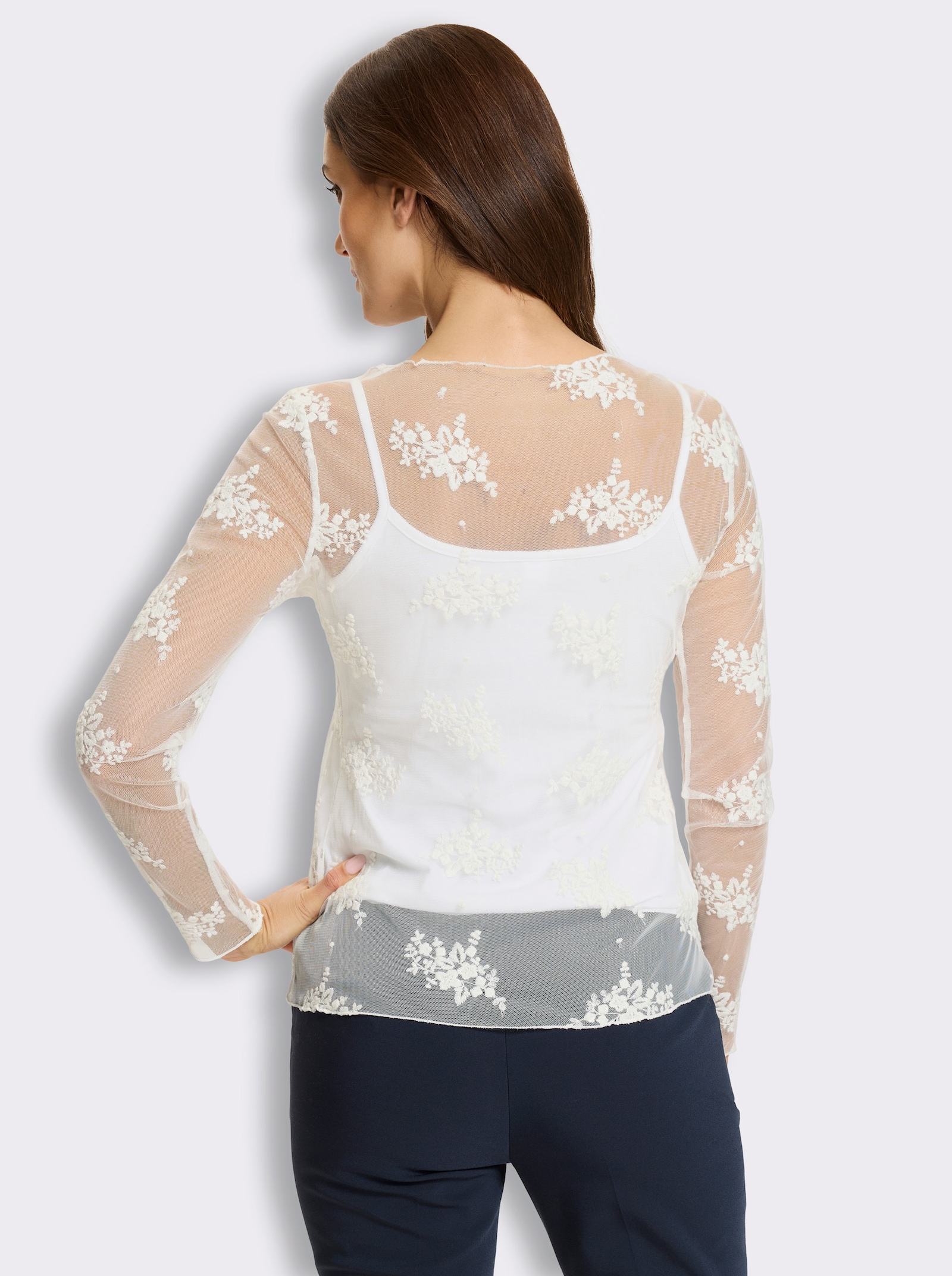 heine Spitzenshirt mit U-Boot-Ausschnitt - ecru-gemustert