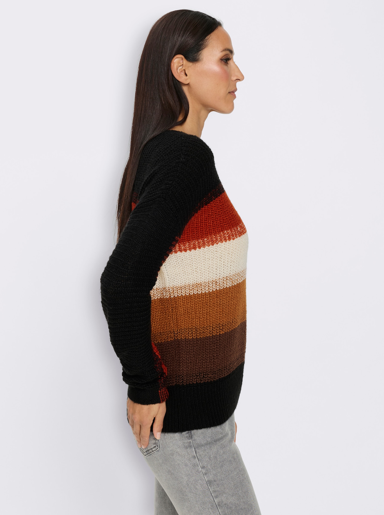 heine Streifenpullover im Grobstrick - schwarz-cognac-gemustert