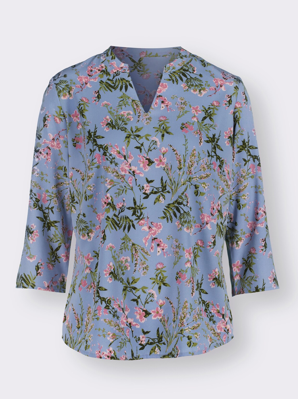Comfortabele blouse - blauw/oudroze bedrukt