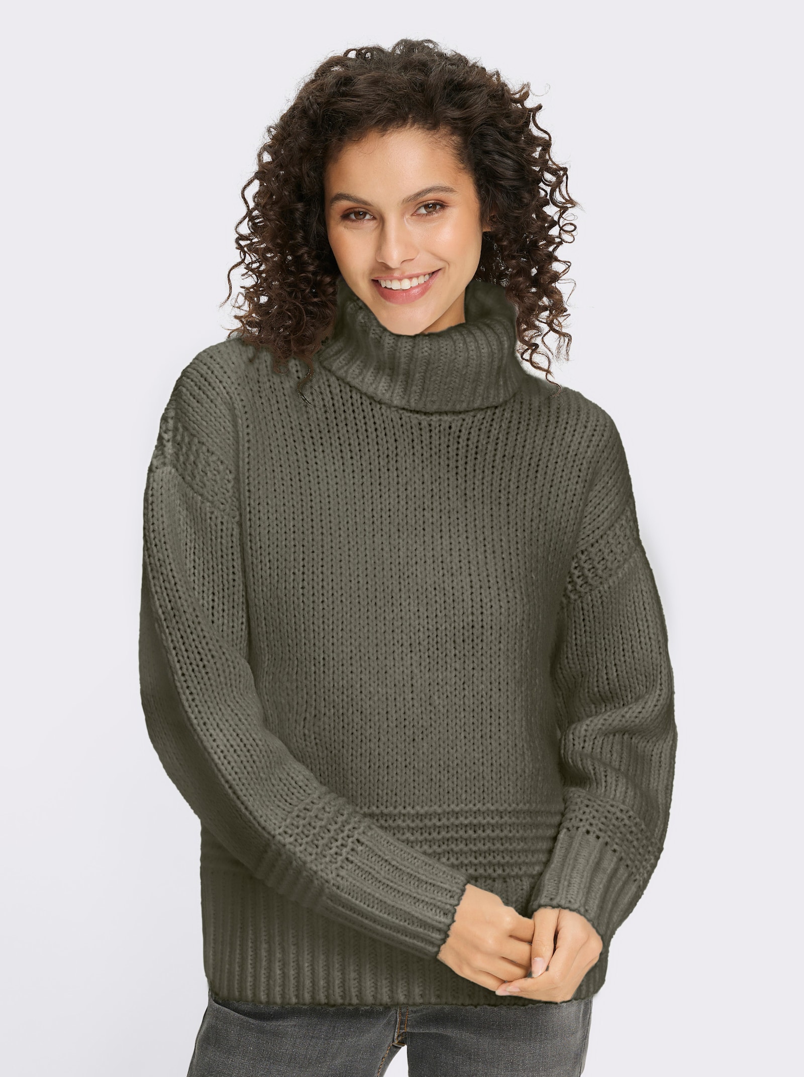 heine Rollkragenpullover mit Strukturstrick - khaki