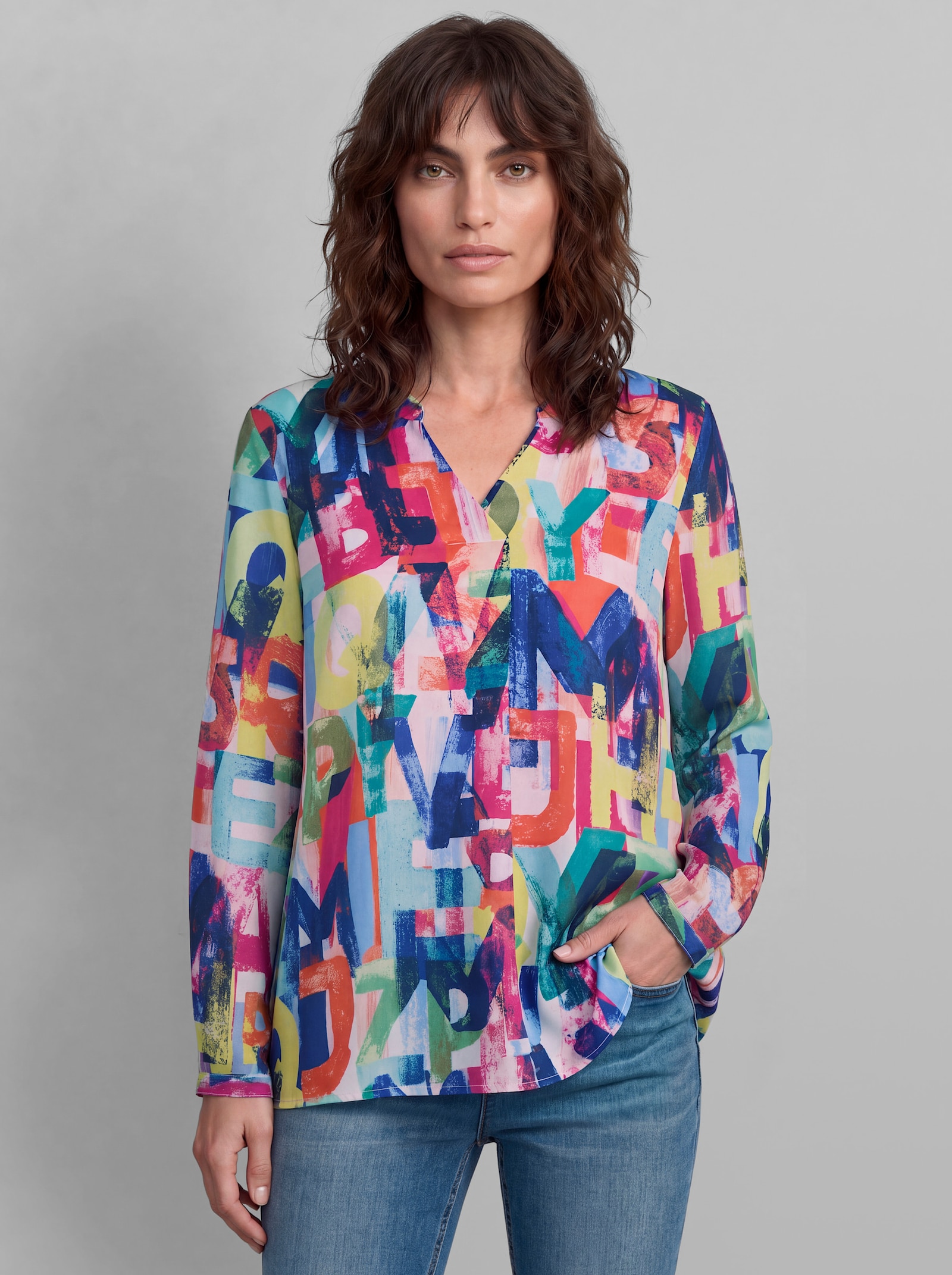 heine Druckbluse aus Satin - fuchsia-oliv-bedruckt