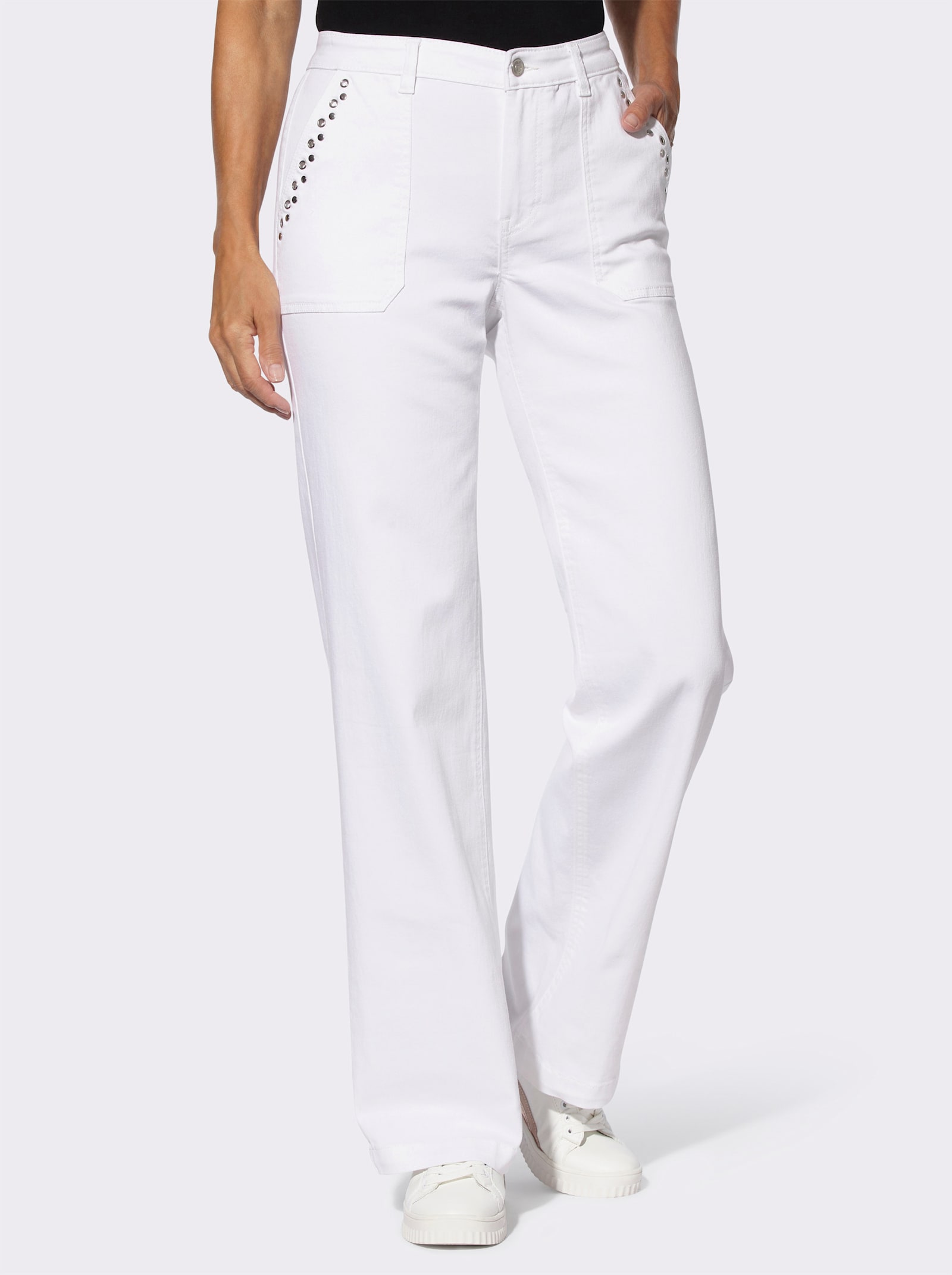 Rechte jeans met sierogen en -studs - ecru
