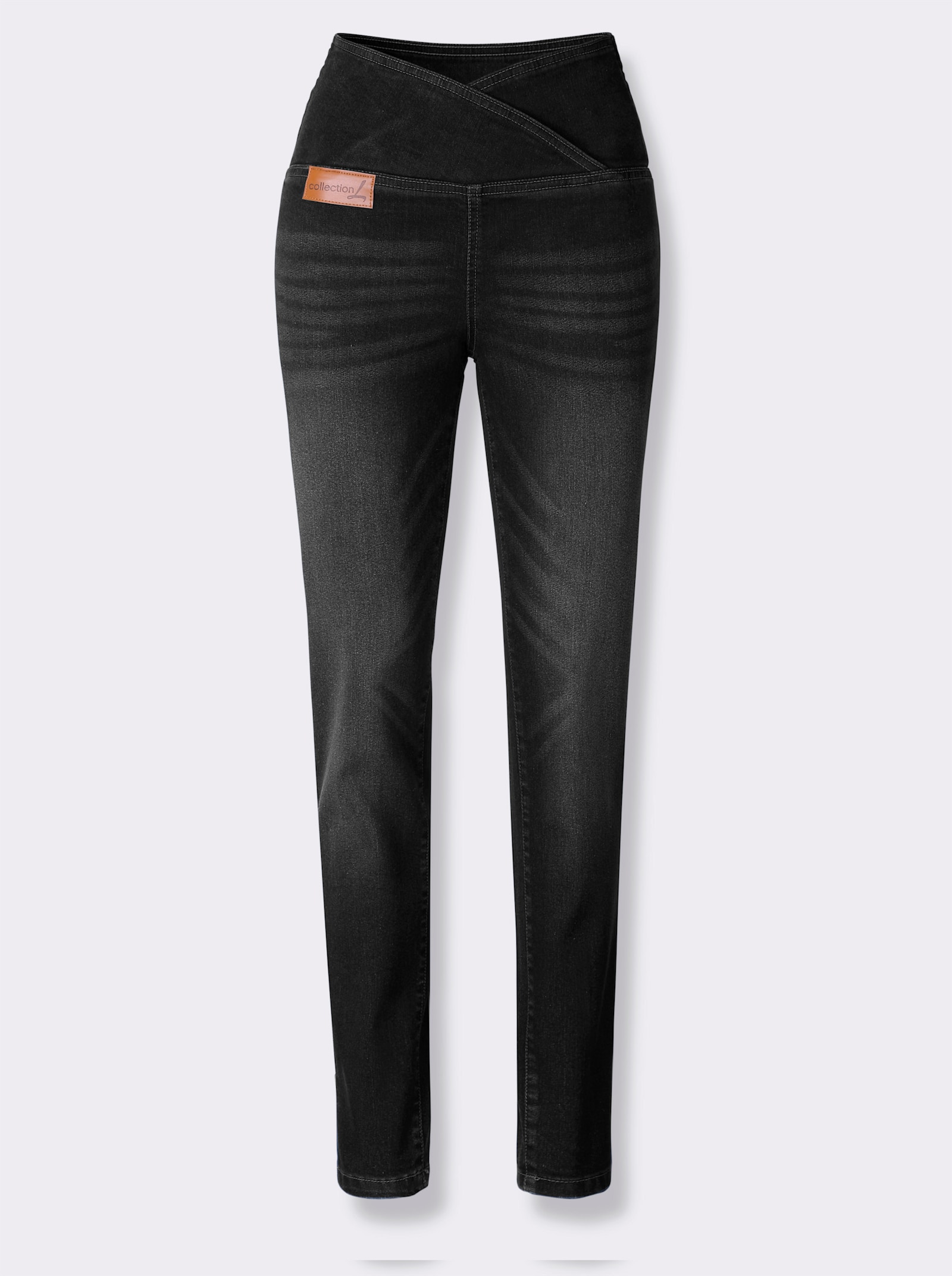 Stretchjeans met overlappende band - black denim