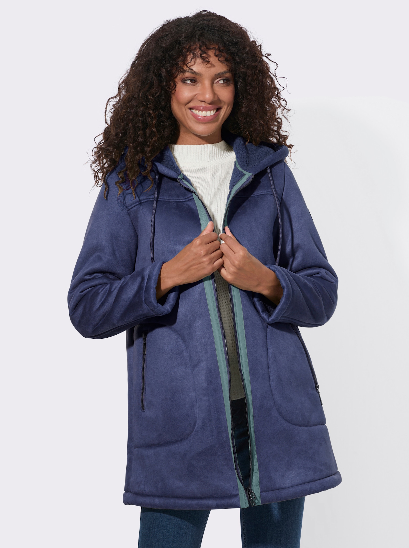 Outdoorjacke in Lammfelloptik - marine