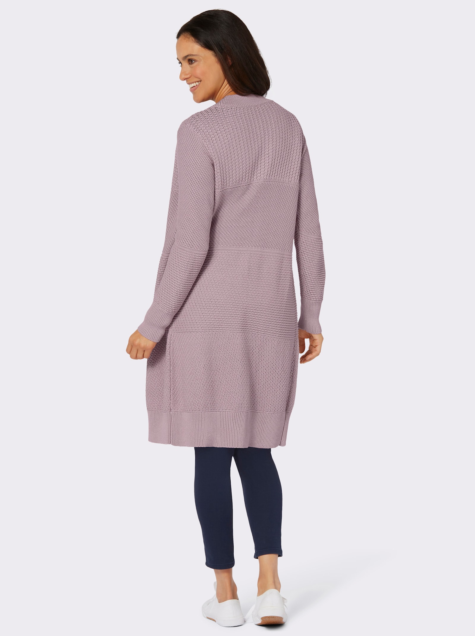 Strickmantel im Strickmuster-Mix - mauve