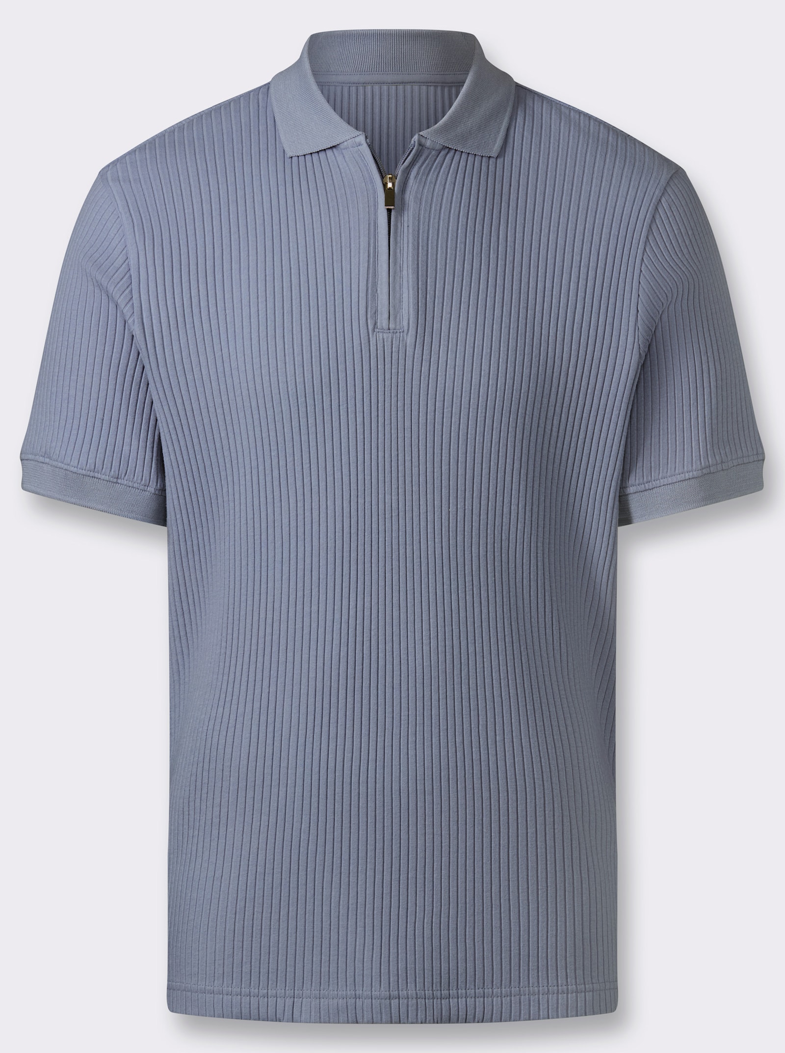 Poloshirt mit Ripp-Struktur - taubenblau