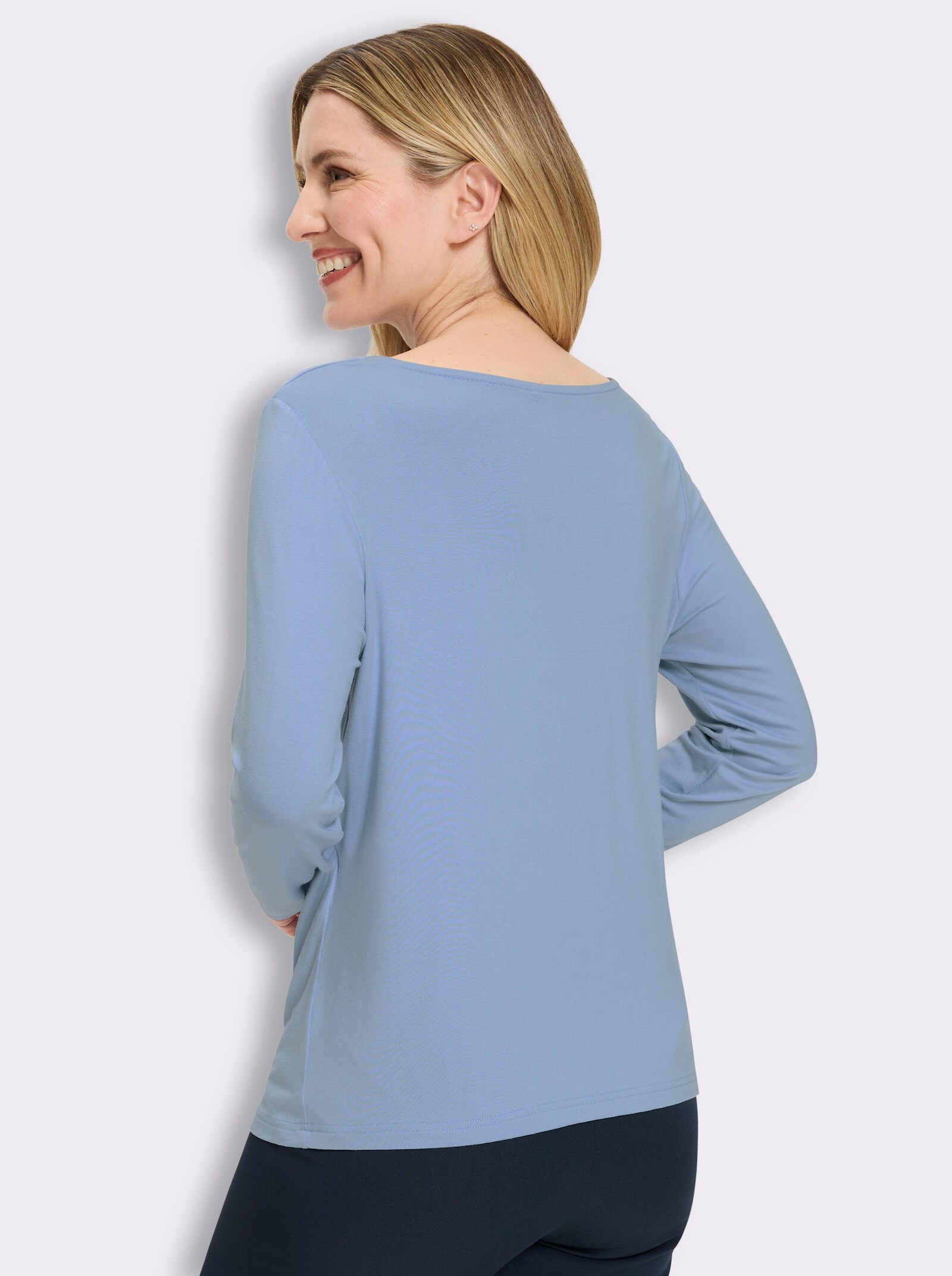 Wasserfallshirt mit Glitzerstein-Applikation - eisblau