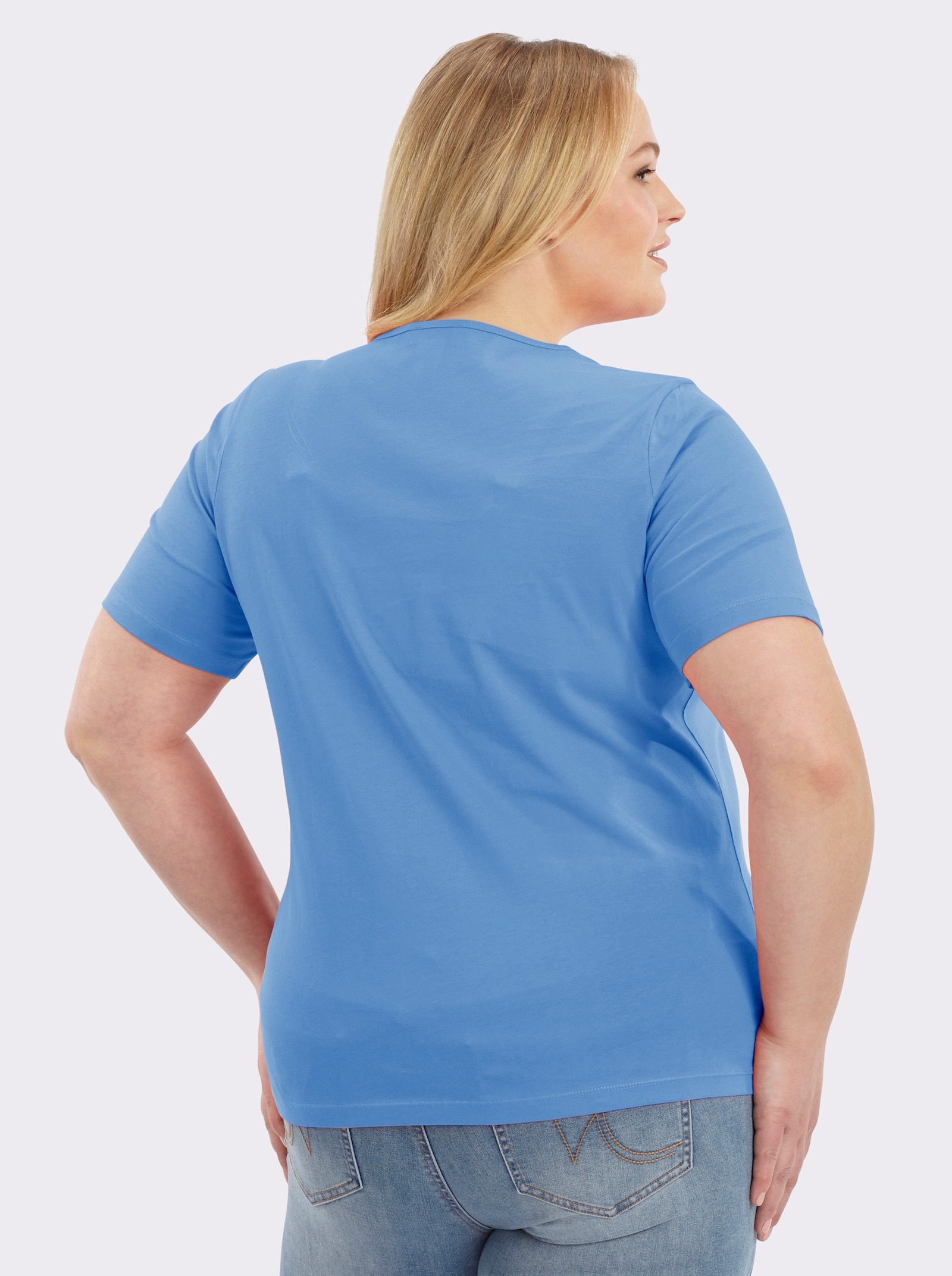 Kurzarmshirt aus reiner Baumwolle - himmelblau