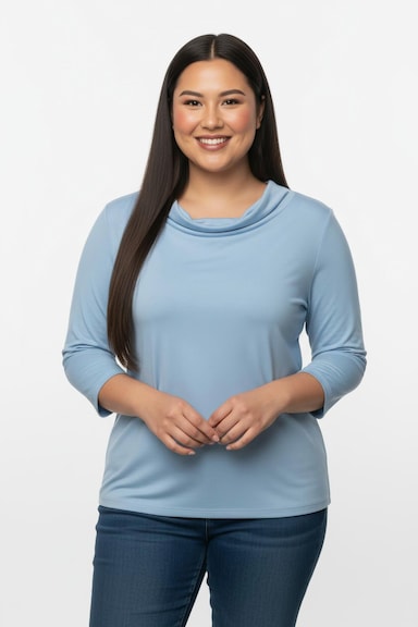 Wasserfallshirt mit 3/4-langen Ärmeln - bleu