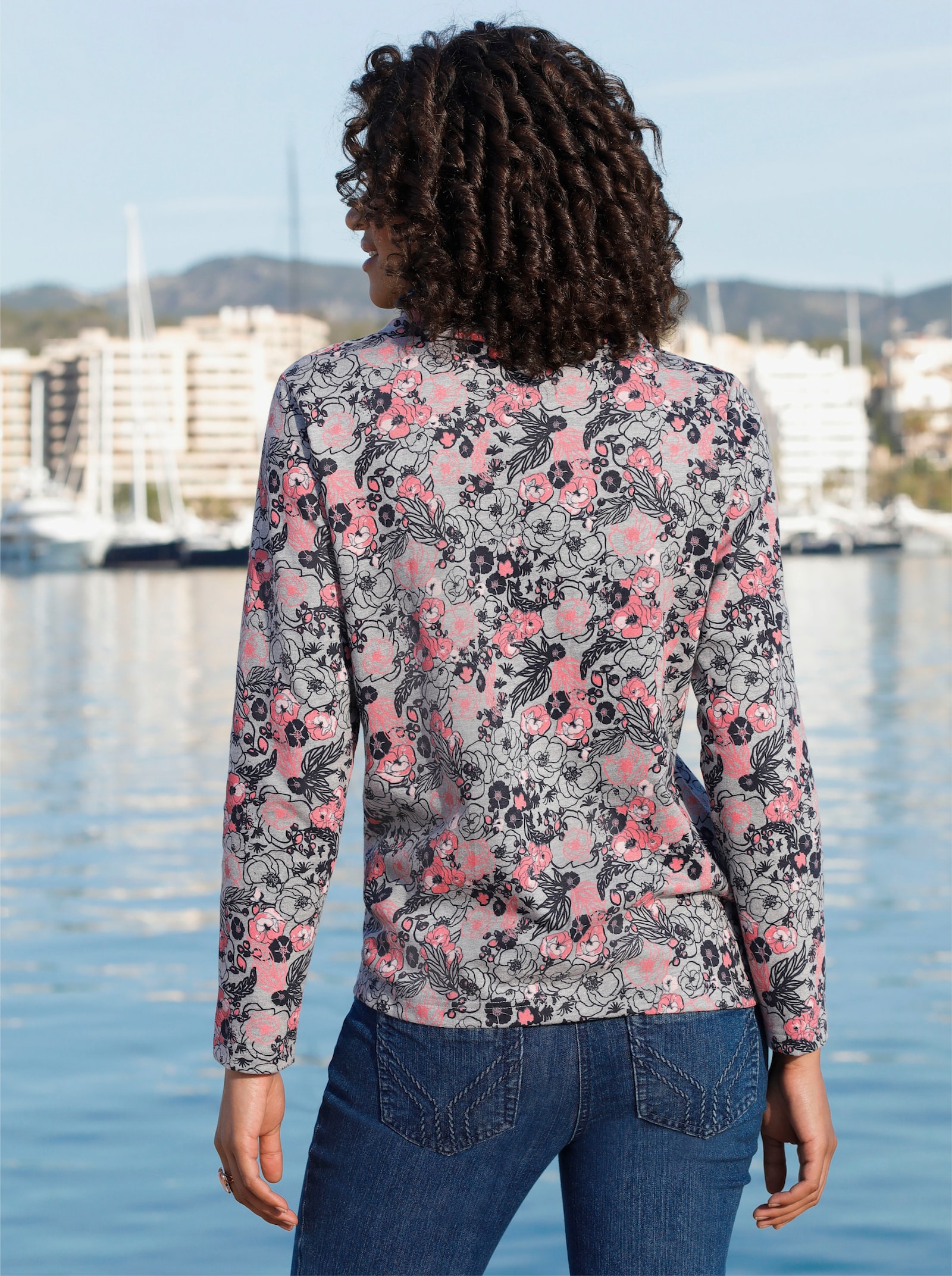 Sweatshirt met bloemenprint - roze/grijs gedessineerd