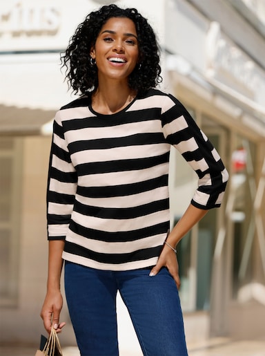 3/4-Arm-Shirt mit garngefärbten Streifen - schwarz-elfenbein-gestreift
