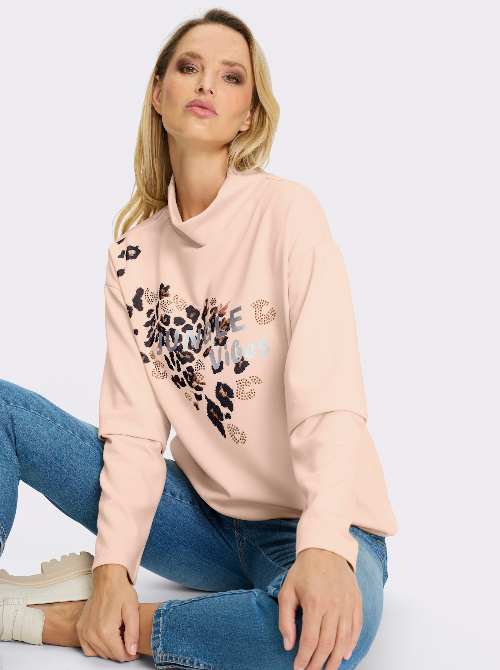 heine Sweatshirt mit Animal-Print-Detail - elfenbein