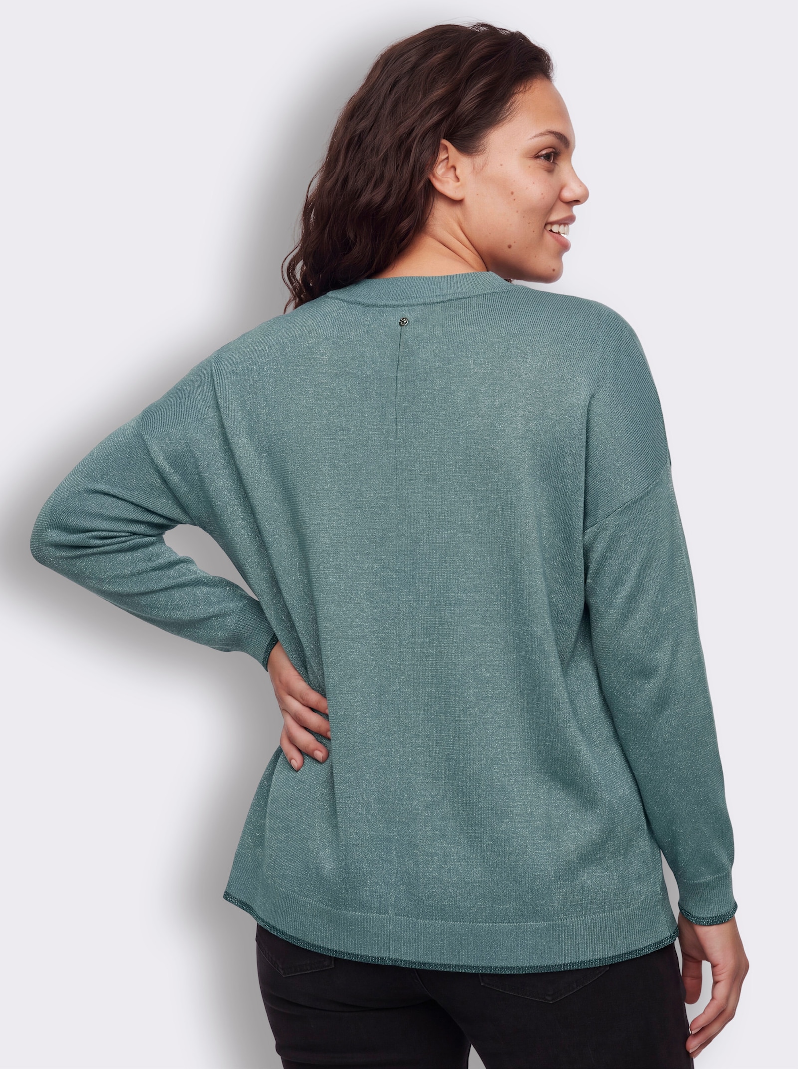 sheego Lurex-Pullover in weiter A-Linie - petrol