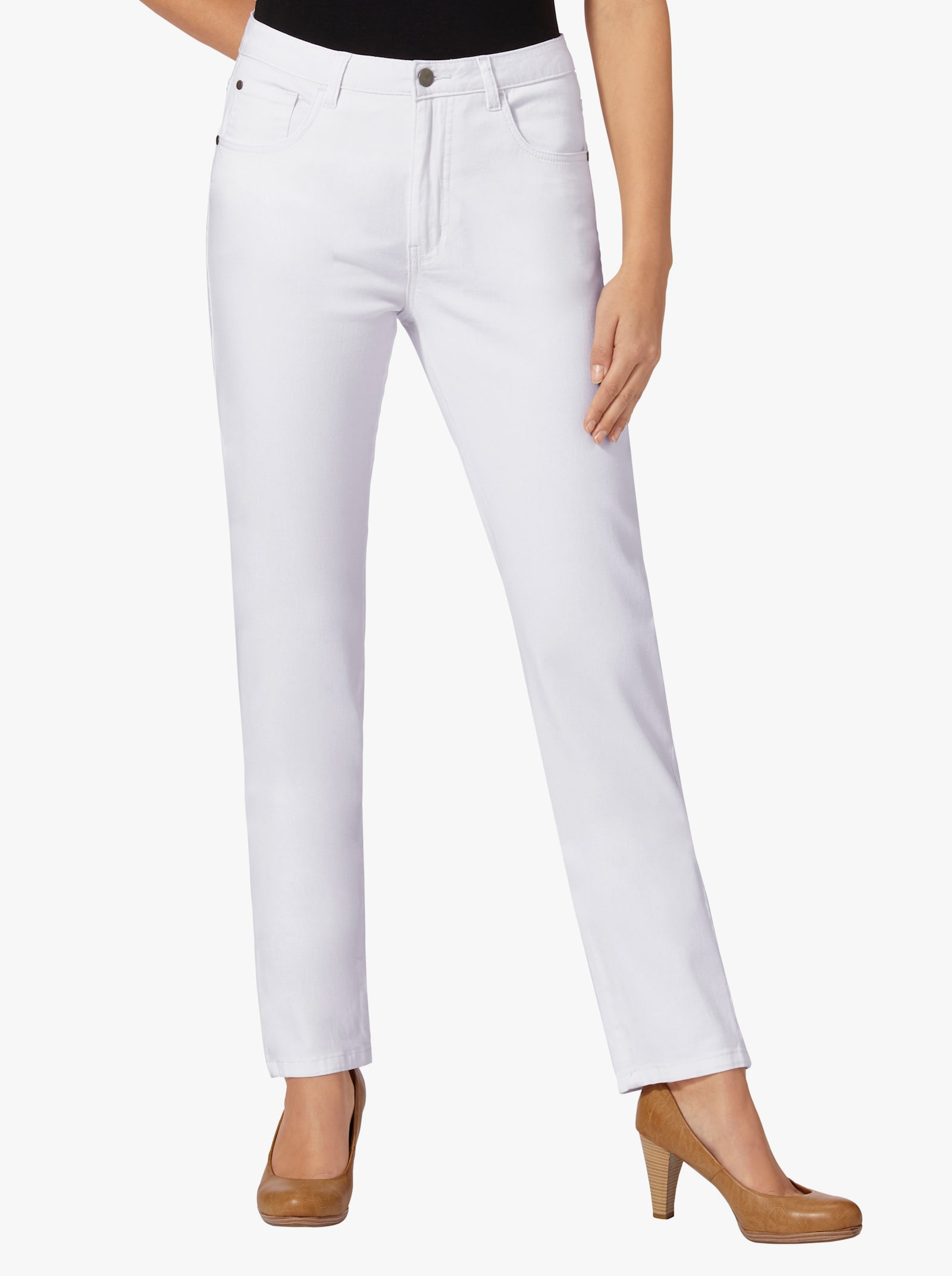 5-Pocket-Jeans mit bestickten Gesäßtaschen - weiß