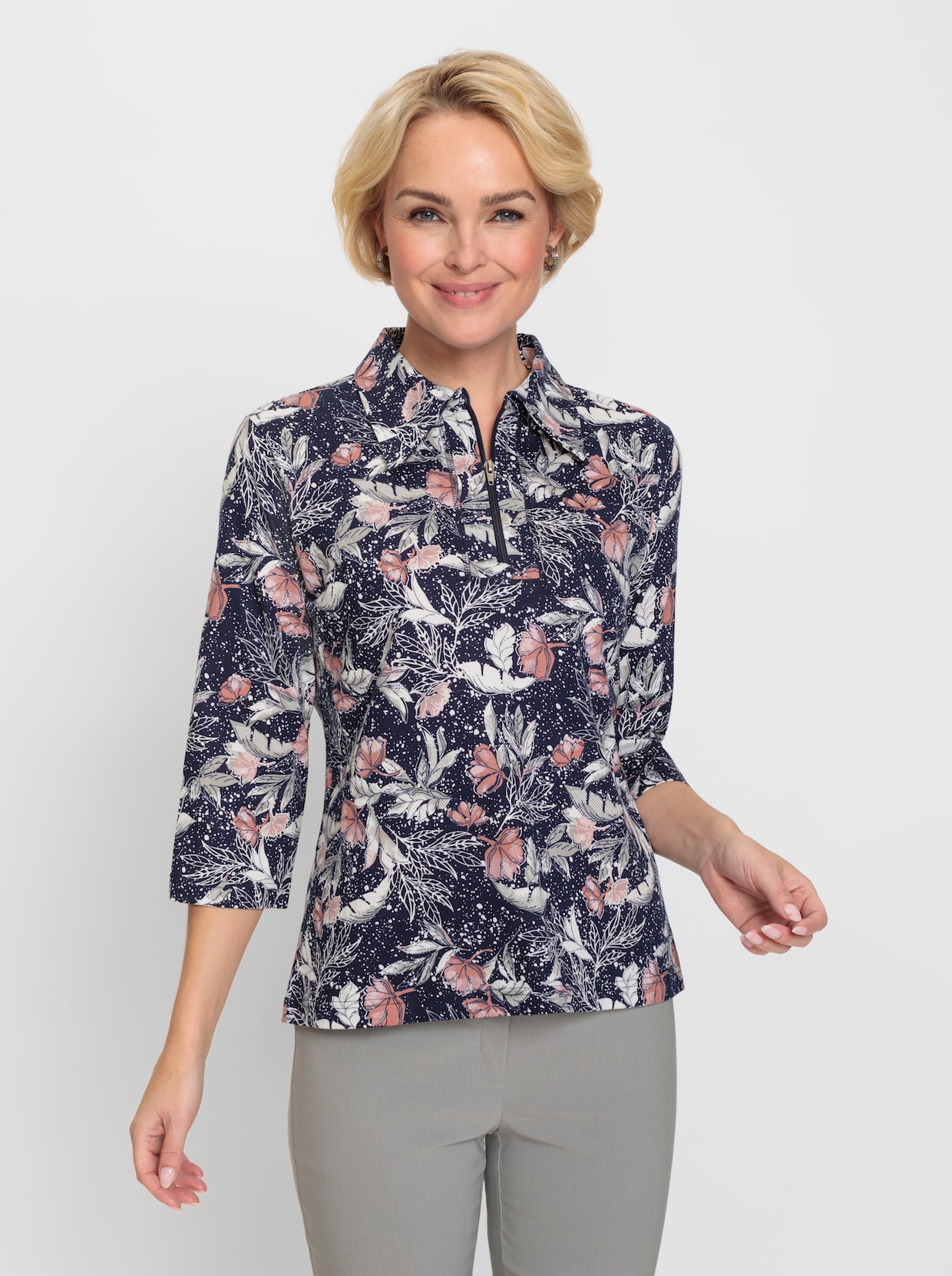 Poloshirt - marine-hortensie-bedruckt