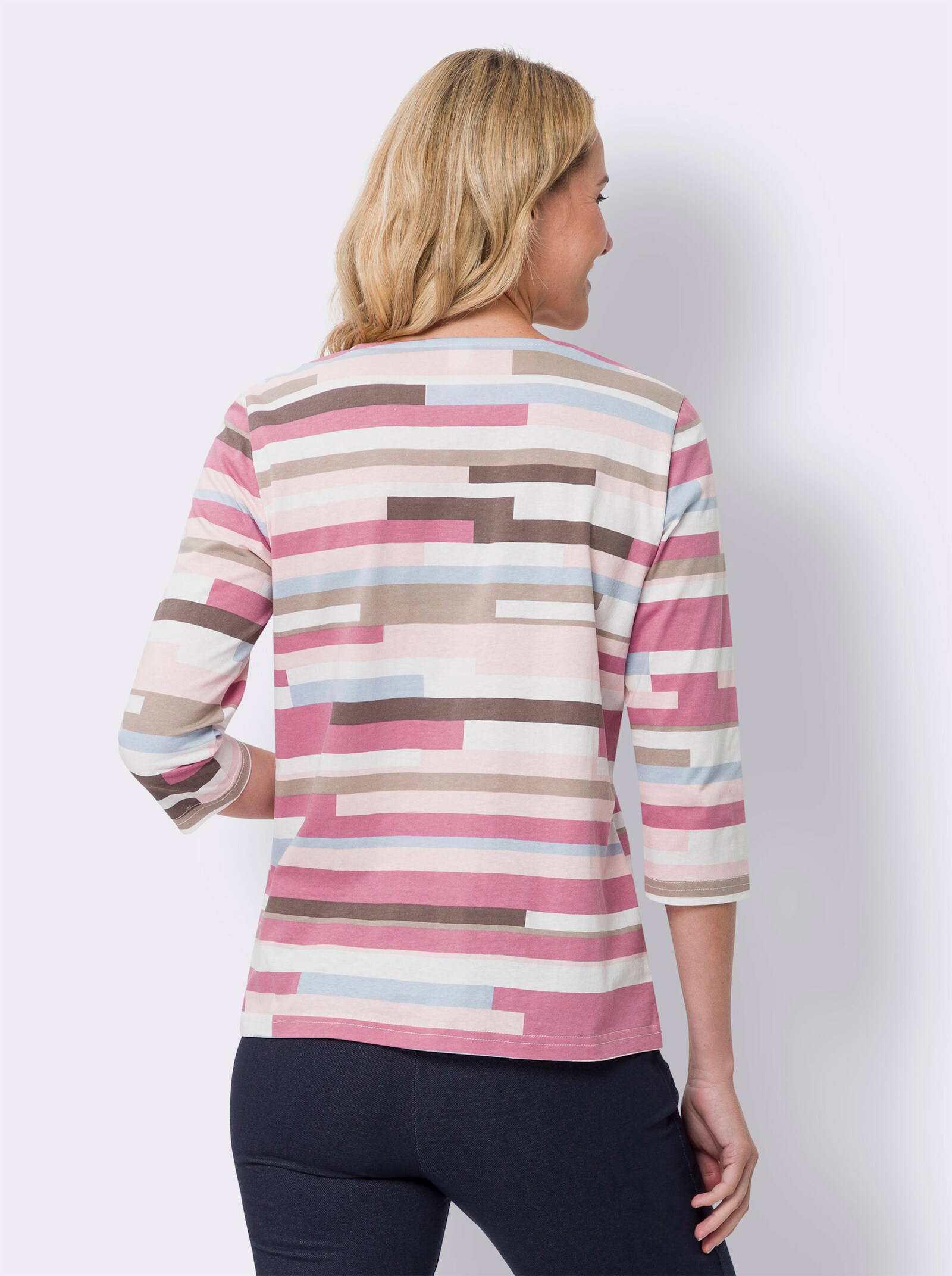 Topp med rund halsringning - gammalrosa-ljusrosa-tryck