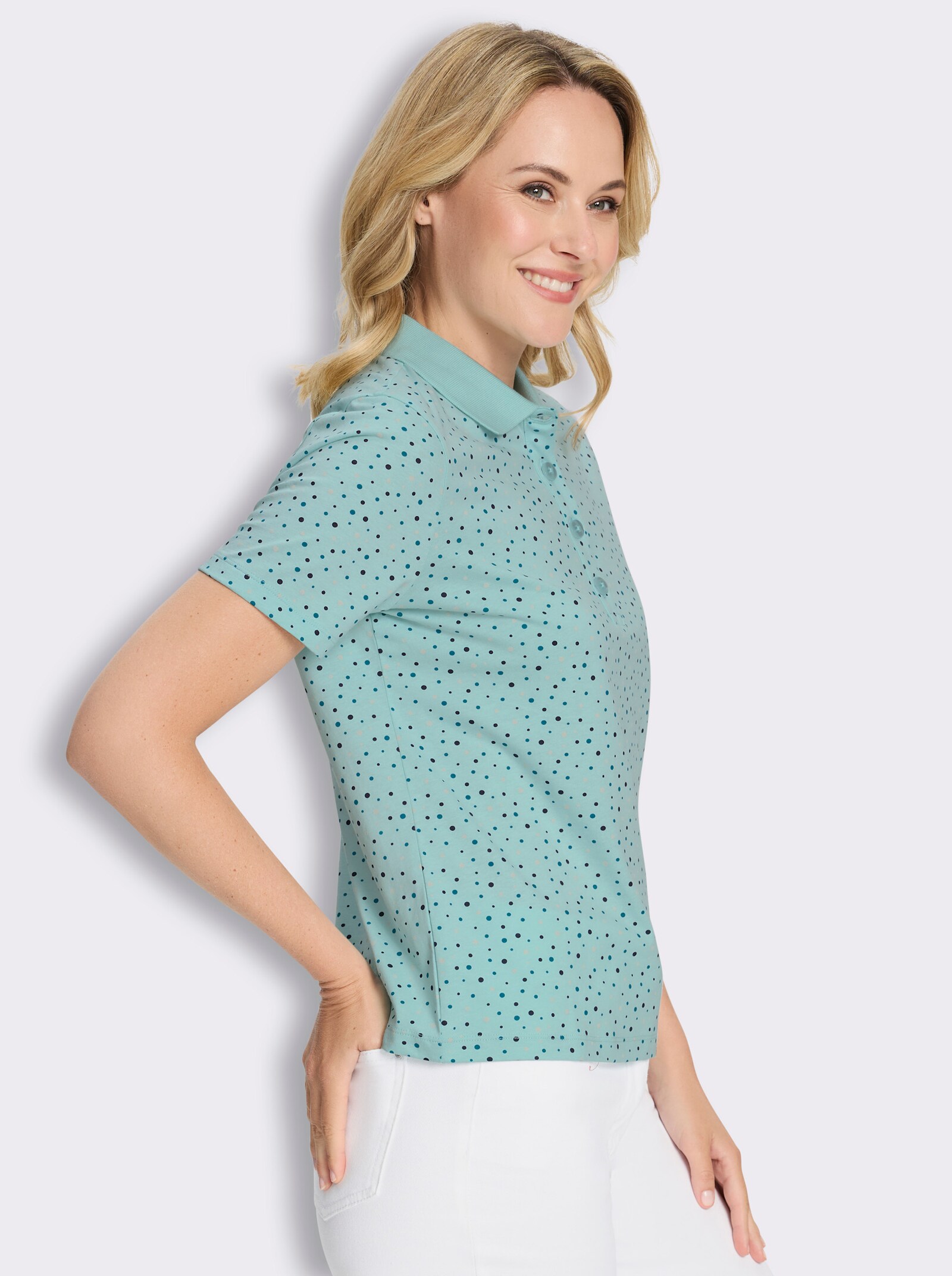 Poloshirt im Tupfen-Dessin - mint-aquapetrol-getupft