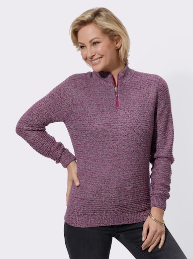 Langarm-Pullover mit Zipper - erika-marine-meliert