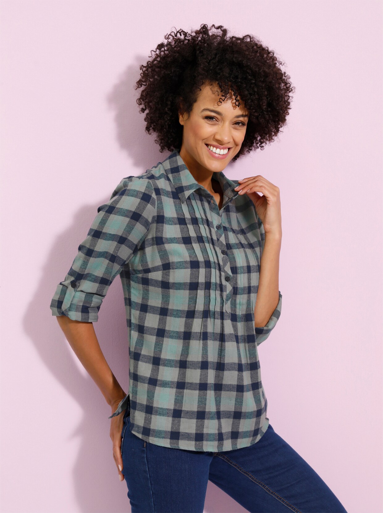 Geruite blouse - jade geruit