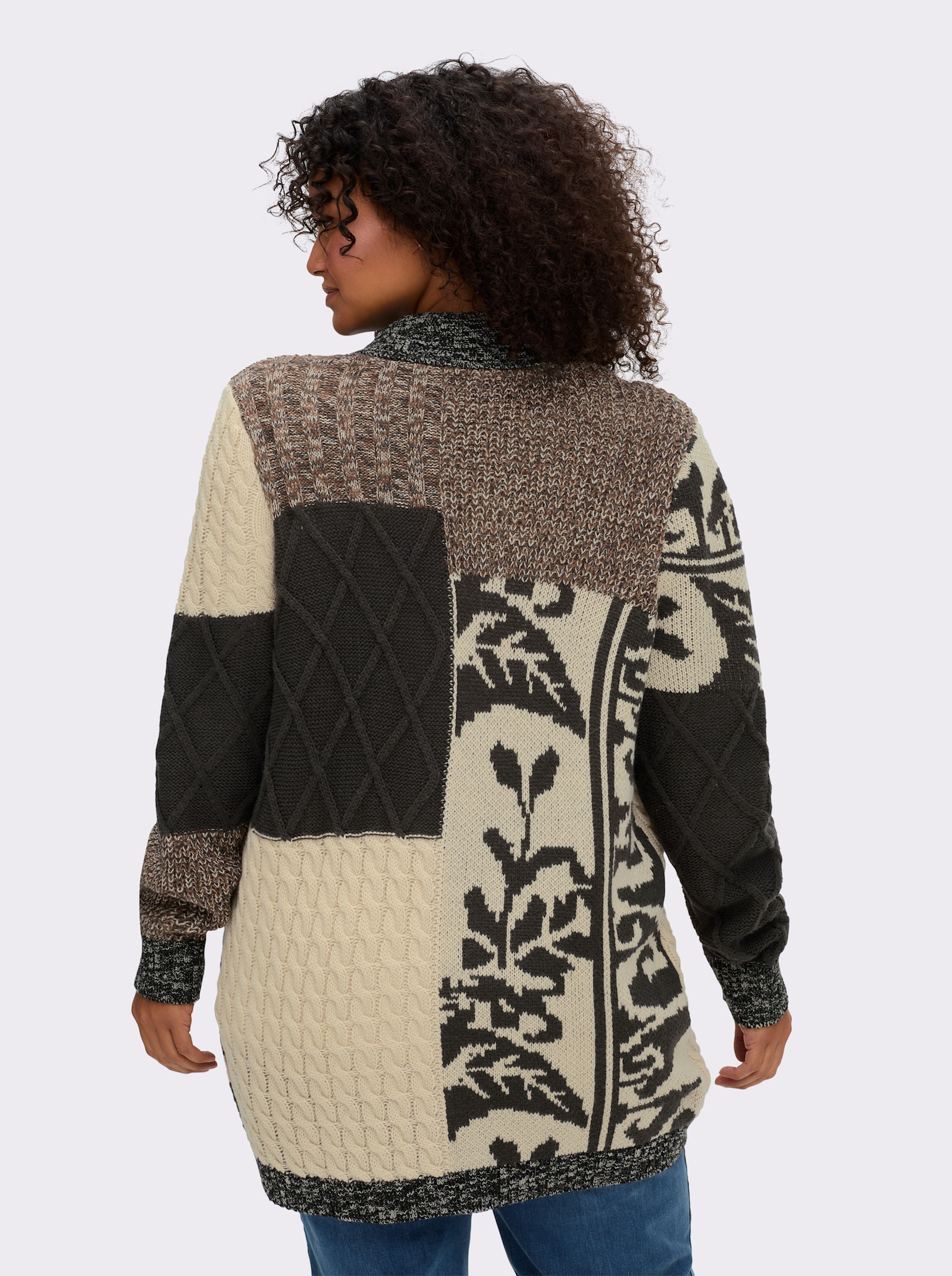 sheego by Joe Browns Strickjacke im rustikalen Patchwork-Stil - schoko-champagner-gemustert