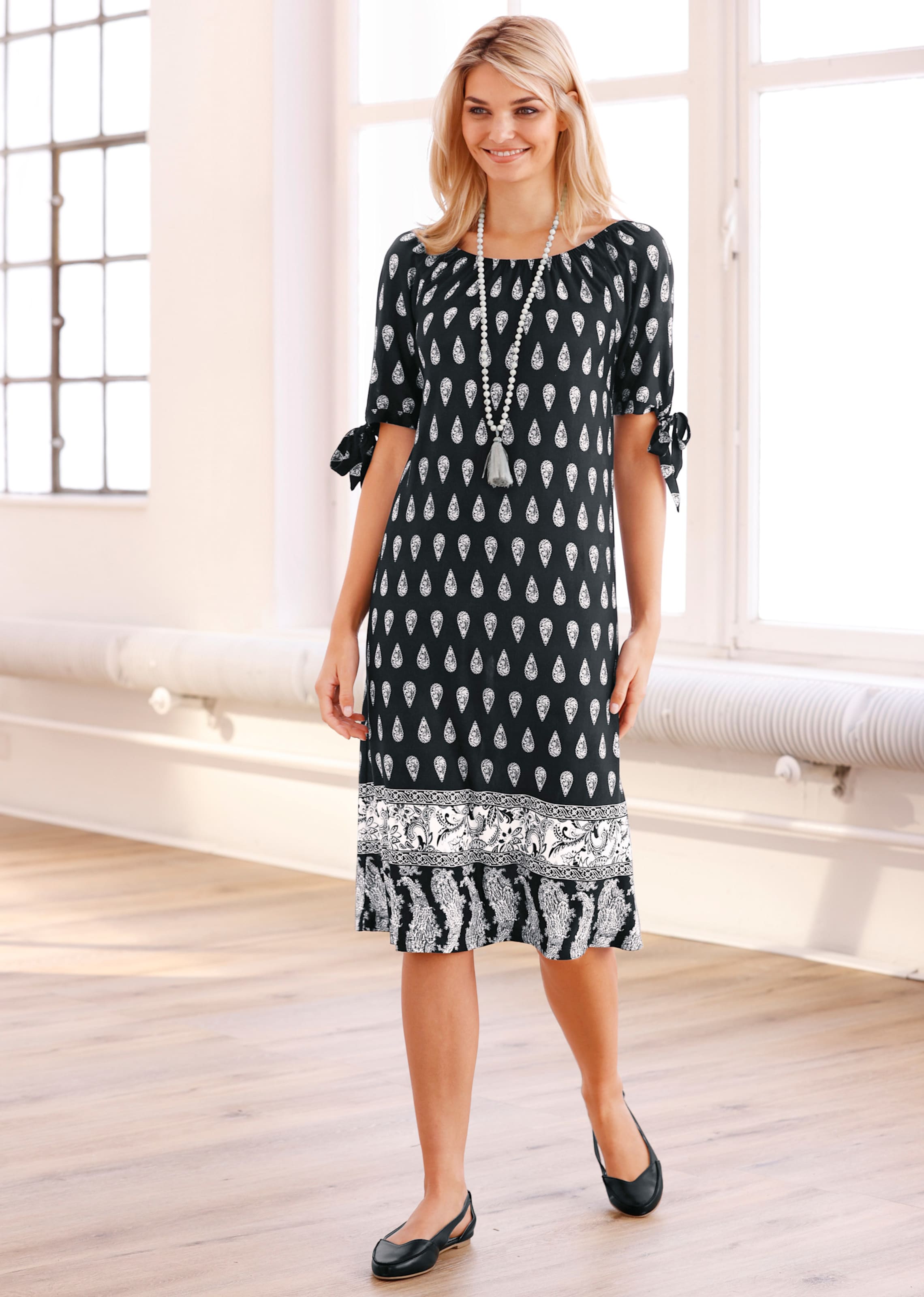 Witt Damen Druck-Kleid, schwarz-weiß-bedruckt