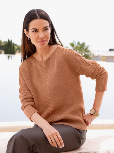 heine Langarm-Pullover mit Zierstreifen - papaya