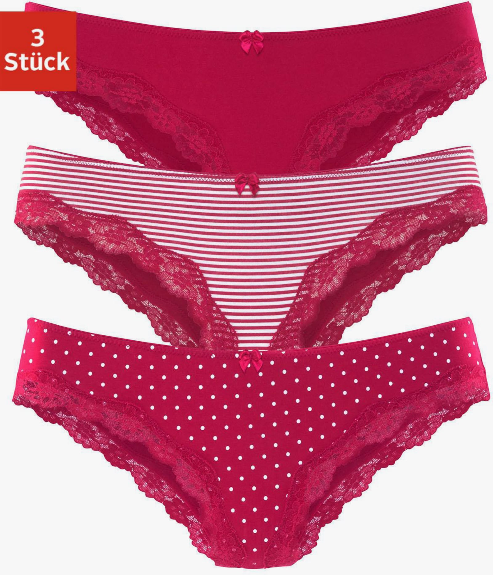 LASCANA Brazilian slip - rood gestreept, effen, gestippeld