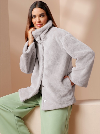 heine Fellimitatjacke mit Stehkragen - hellgrau