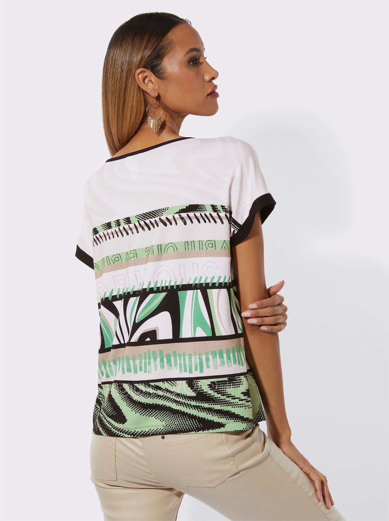 Rundhalsshirt - kalkmint-schwarz-bedruckt