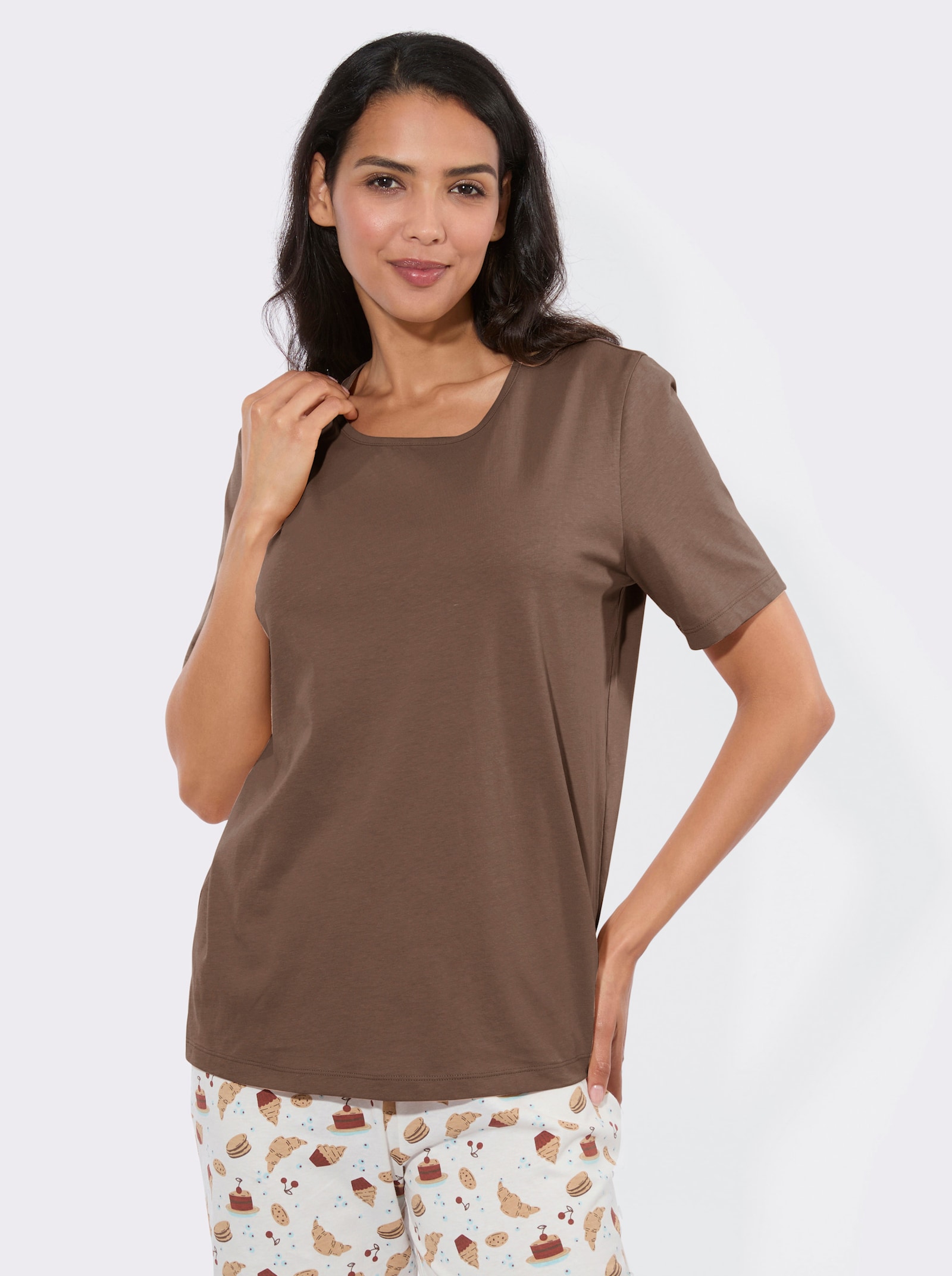 Schlafanzugshirt mit Rundhals-Ausschnitt - schoko