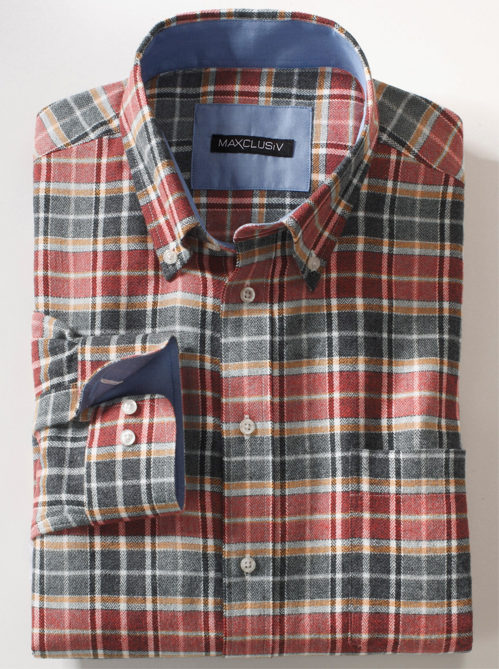 Langarm-Hemd - grau-kariert