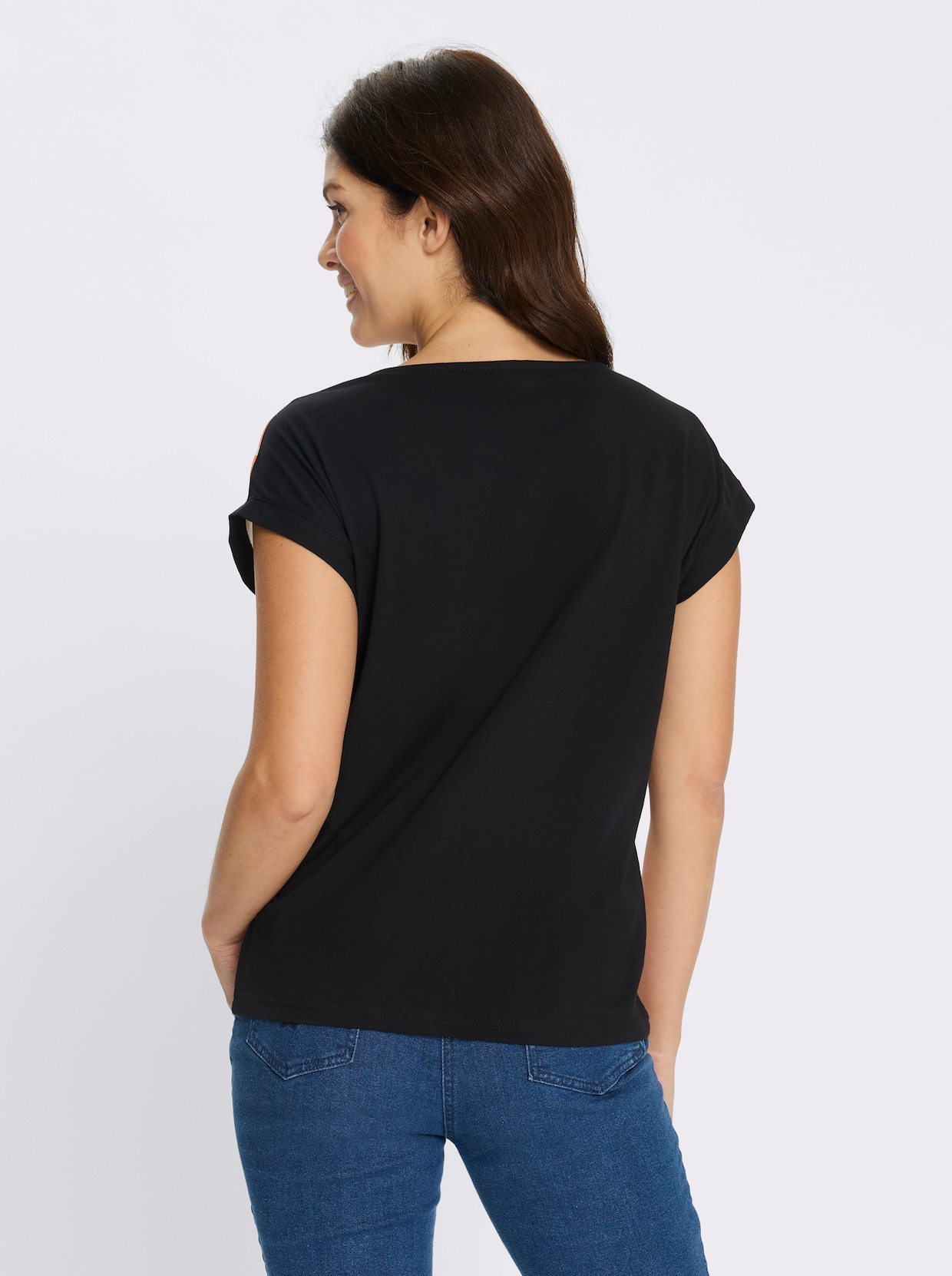 Kurzarmshirt mit bedrucktem Vorderteil - orange-schwarz-bedruckt