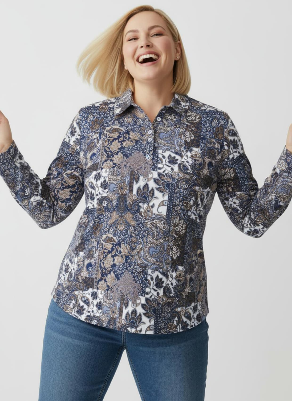 Print-Shirt mit Paisley-Dessin - taubenblau-bedruckt