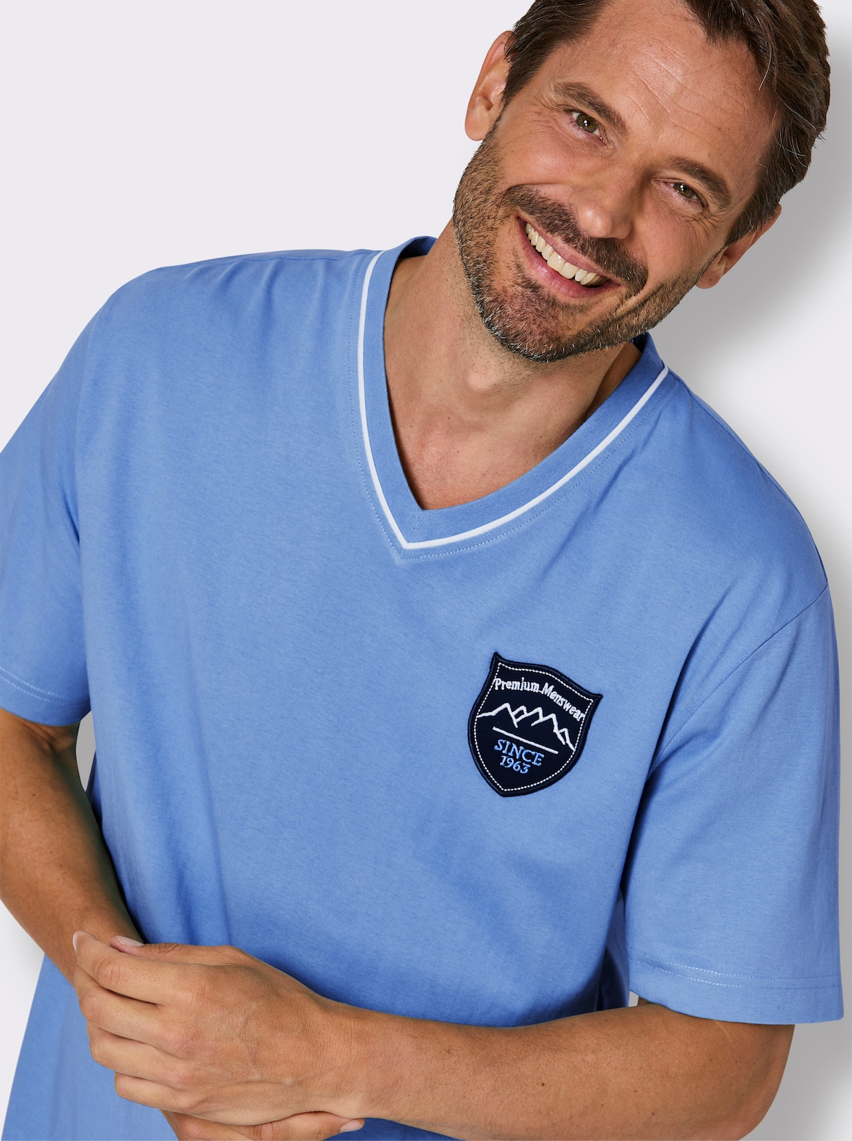 wäschepur men Schlafanzug-Shirt - mittelblau