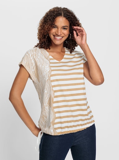 Shirt mit Tunnelzug im Saum - camel-ecru-bedruckt