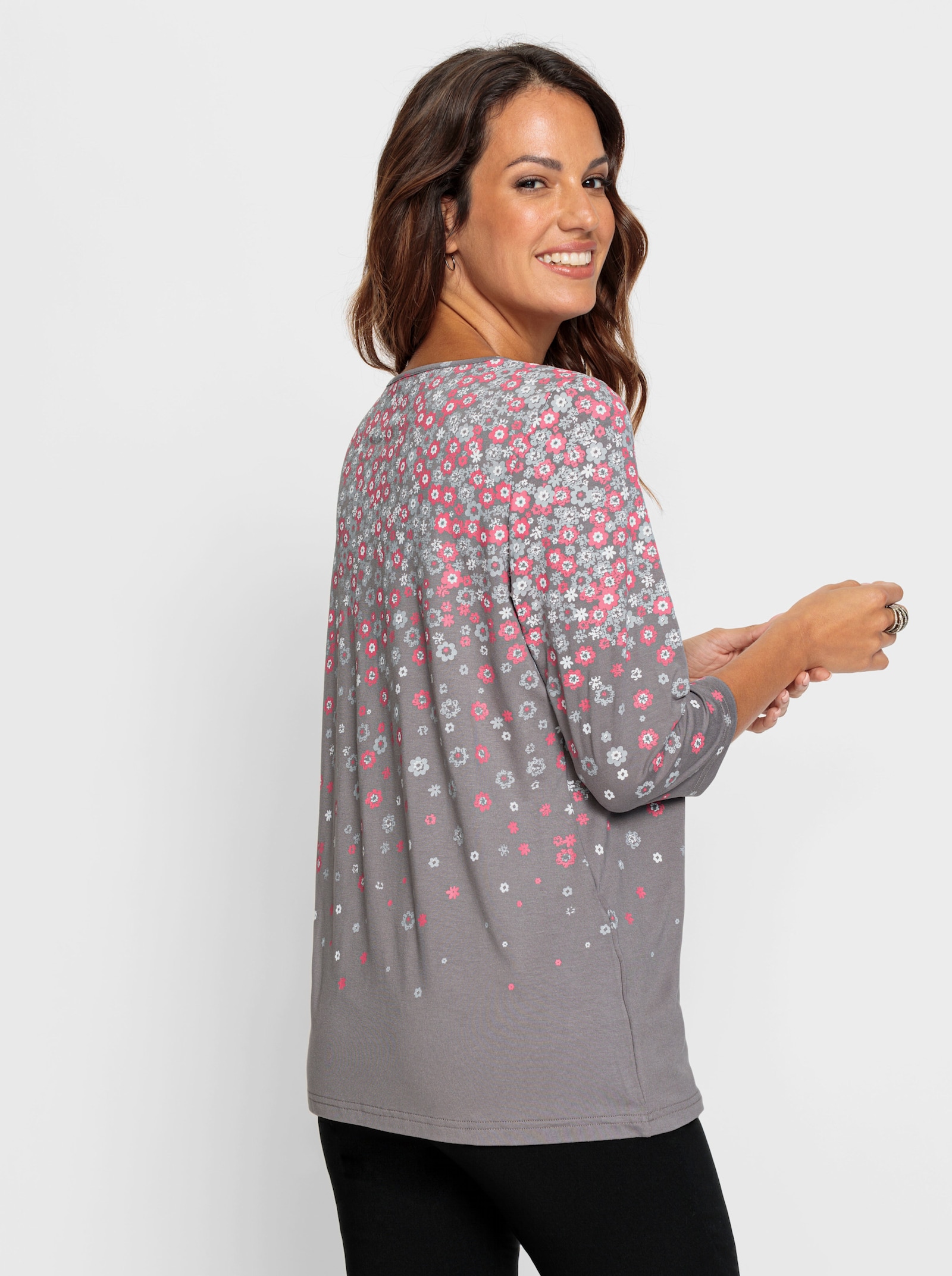 Tuniekshirt in verlooplook - grijs/flamingo bedrukt