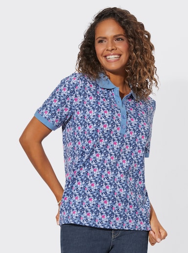 Poloshirt mit Knopfleiste - bleu-fuchsia-bedruckt