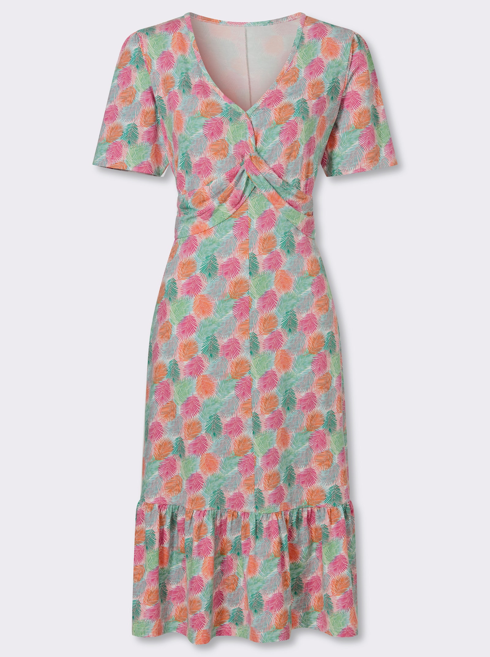 Jerseykleid mit Deko-Knoten - ozean-fuchsia-bedruckt