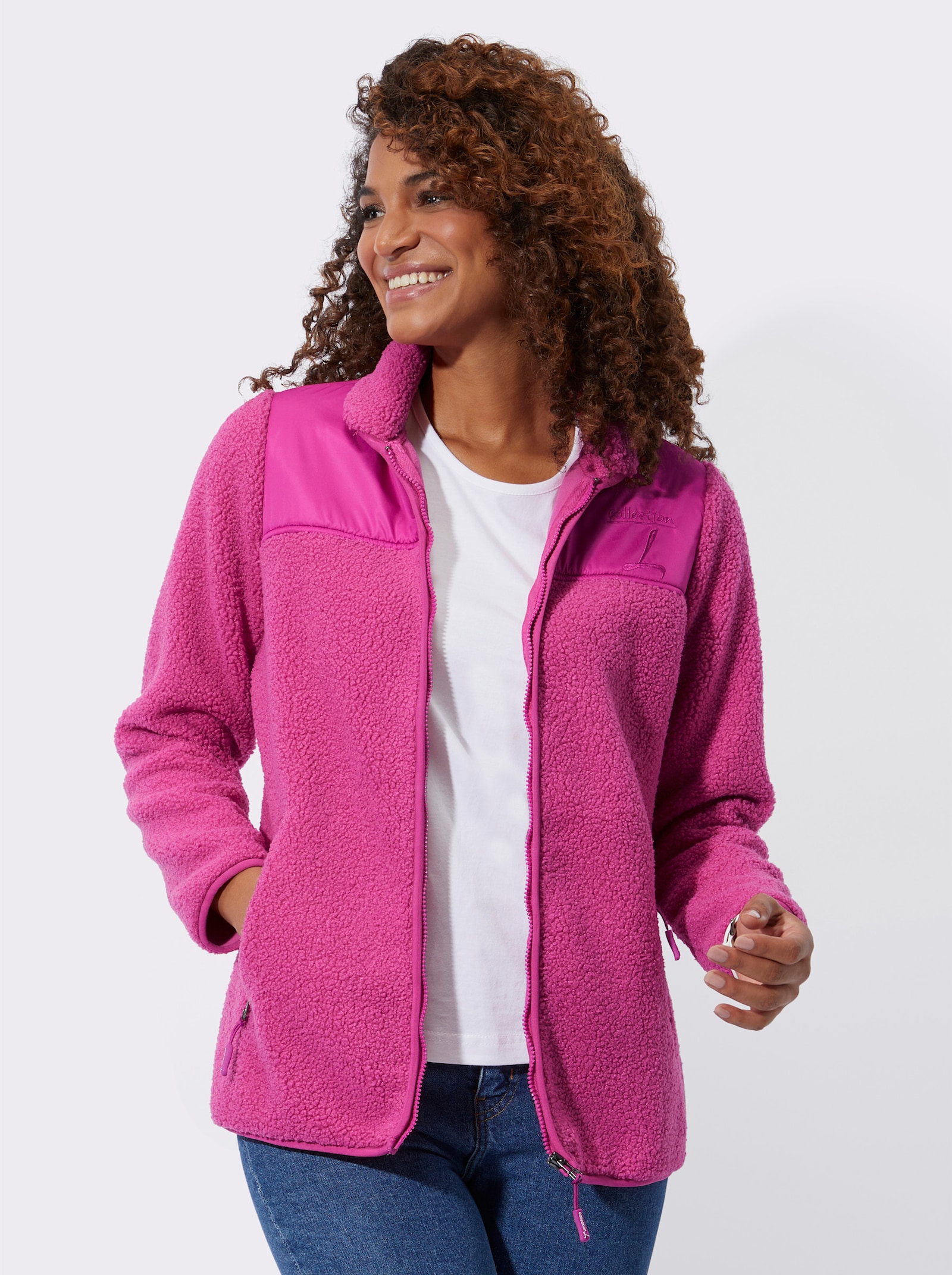 Jacke im Material-Mix - fuchsia