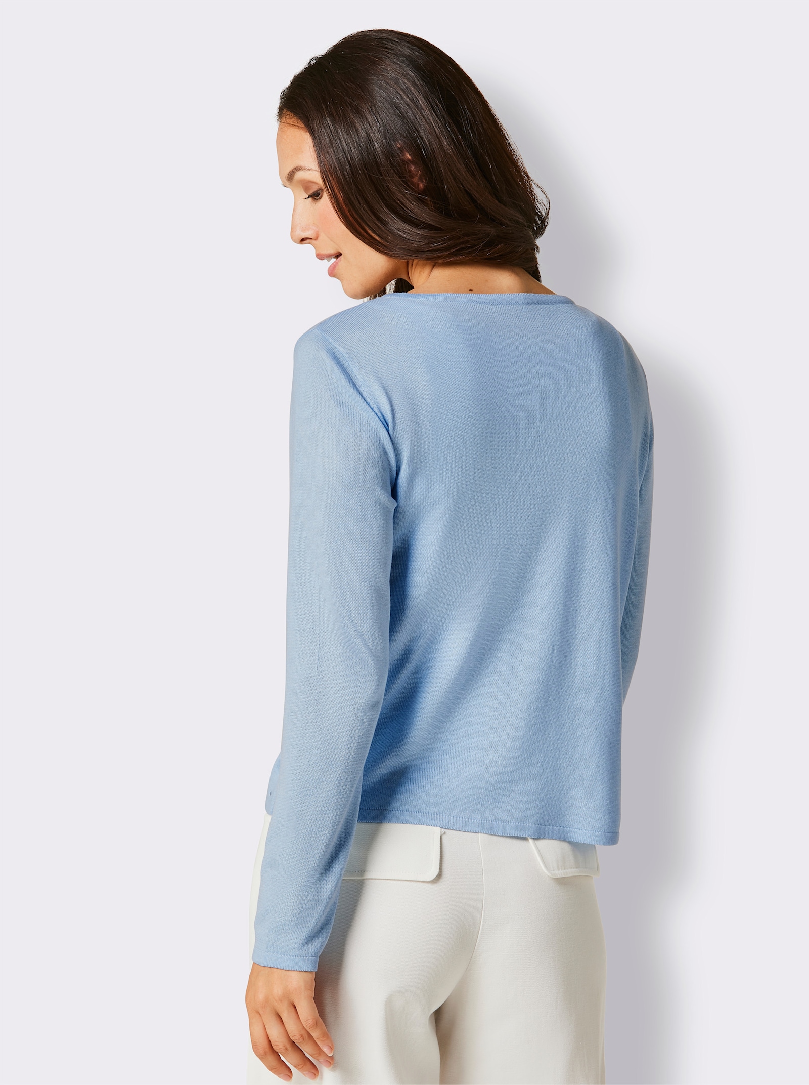 CREATION L PREMIUM Feinstrickjacke mit Verzierungen vorne - hellblau