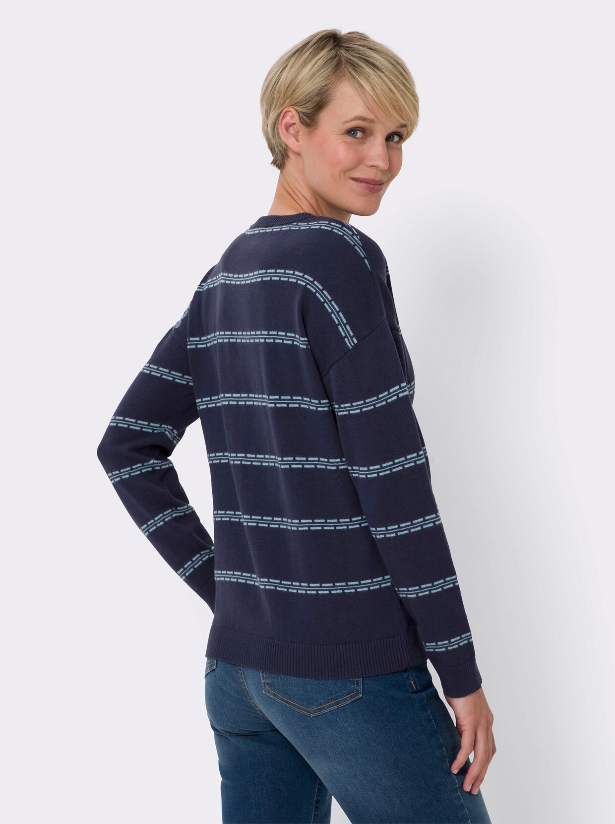 Langarm-Pullover - marine-himmelblau-gemustert