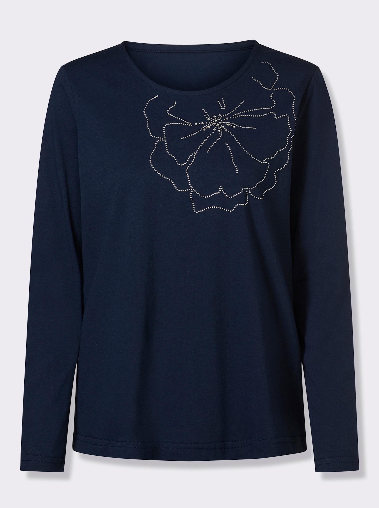 Tričko s dlhými rukávmi a ozdobnými kamienkami - námornícka modrá