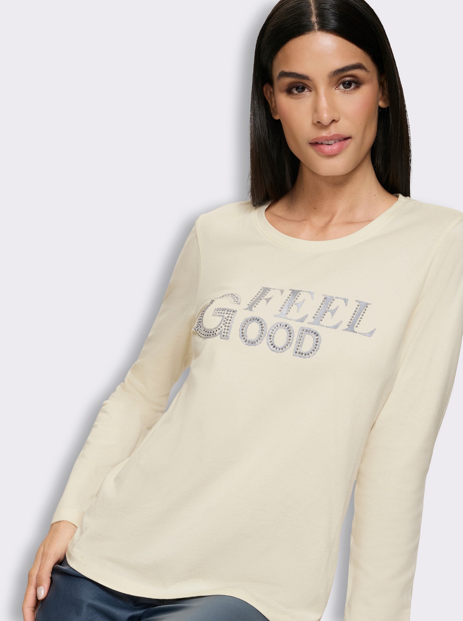 heine Langarmshirt mit Glitzersteinchen - champagner