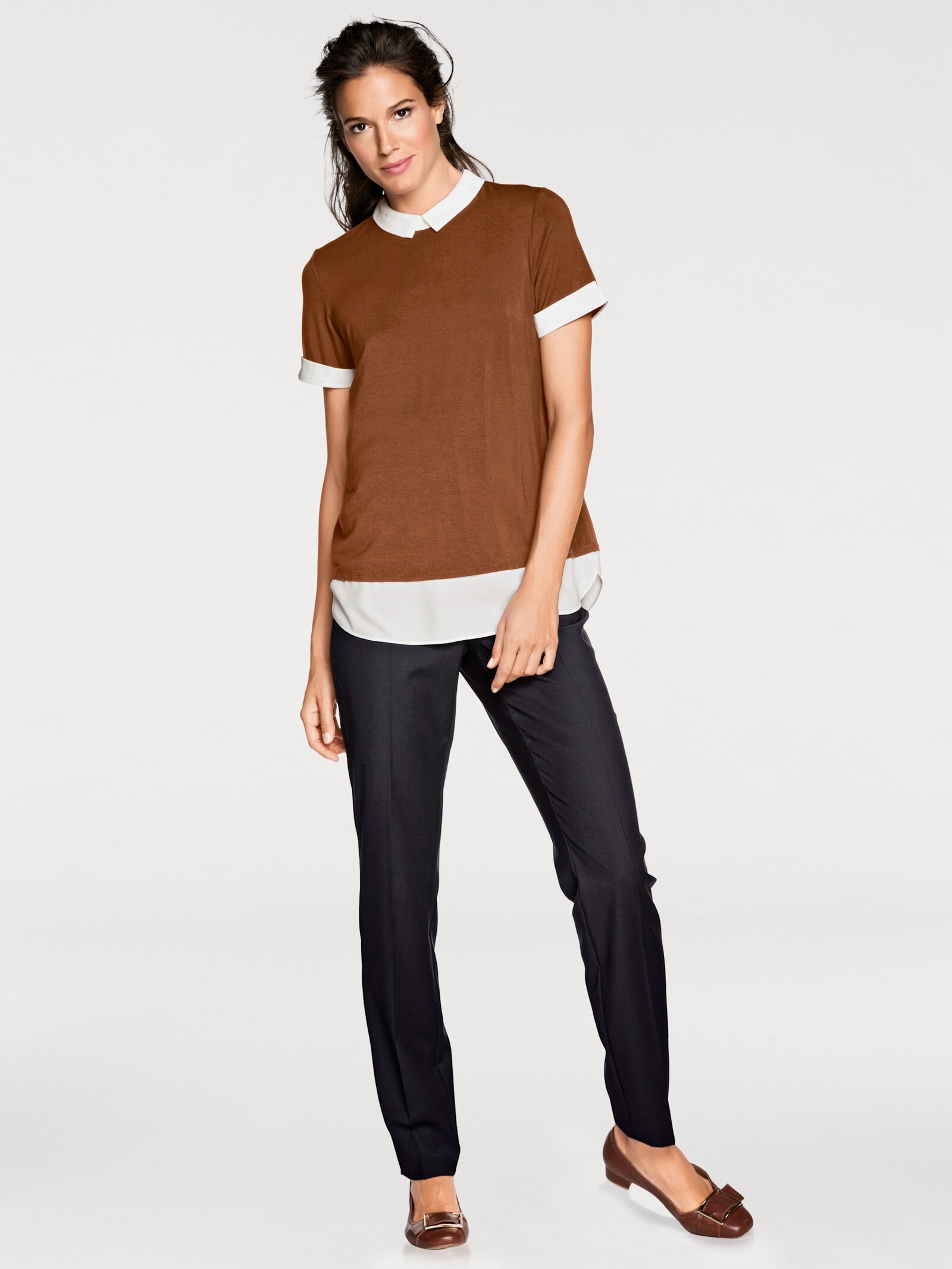 heine 2-in-1-Shirt mit Chiffon-Einsätzen - camel