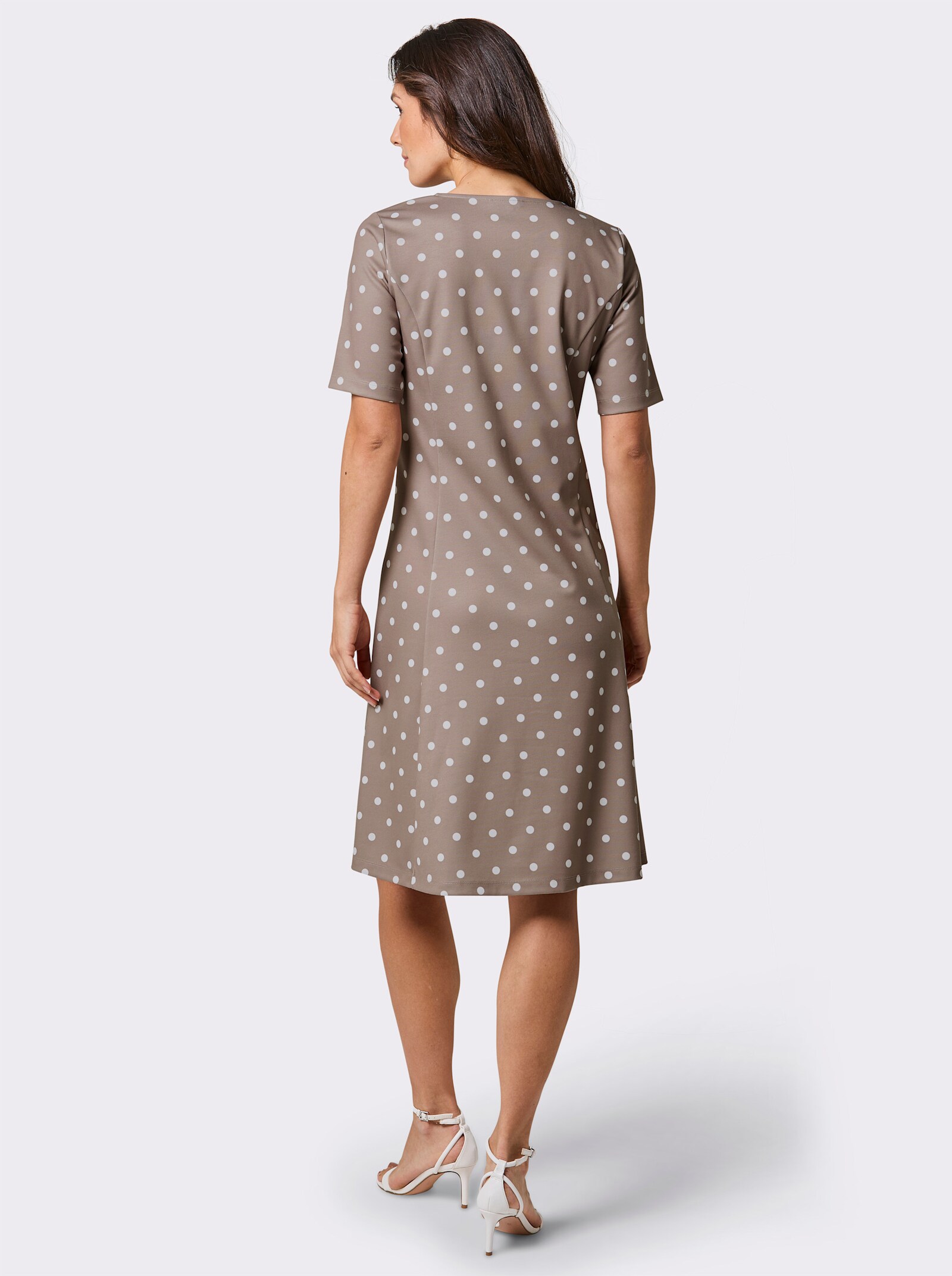 CREATION L PREMIUM Jerseykleid mit Wellen-Ausschnitt - taupe-ecru-getupft